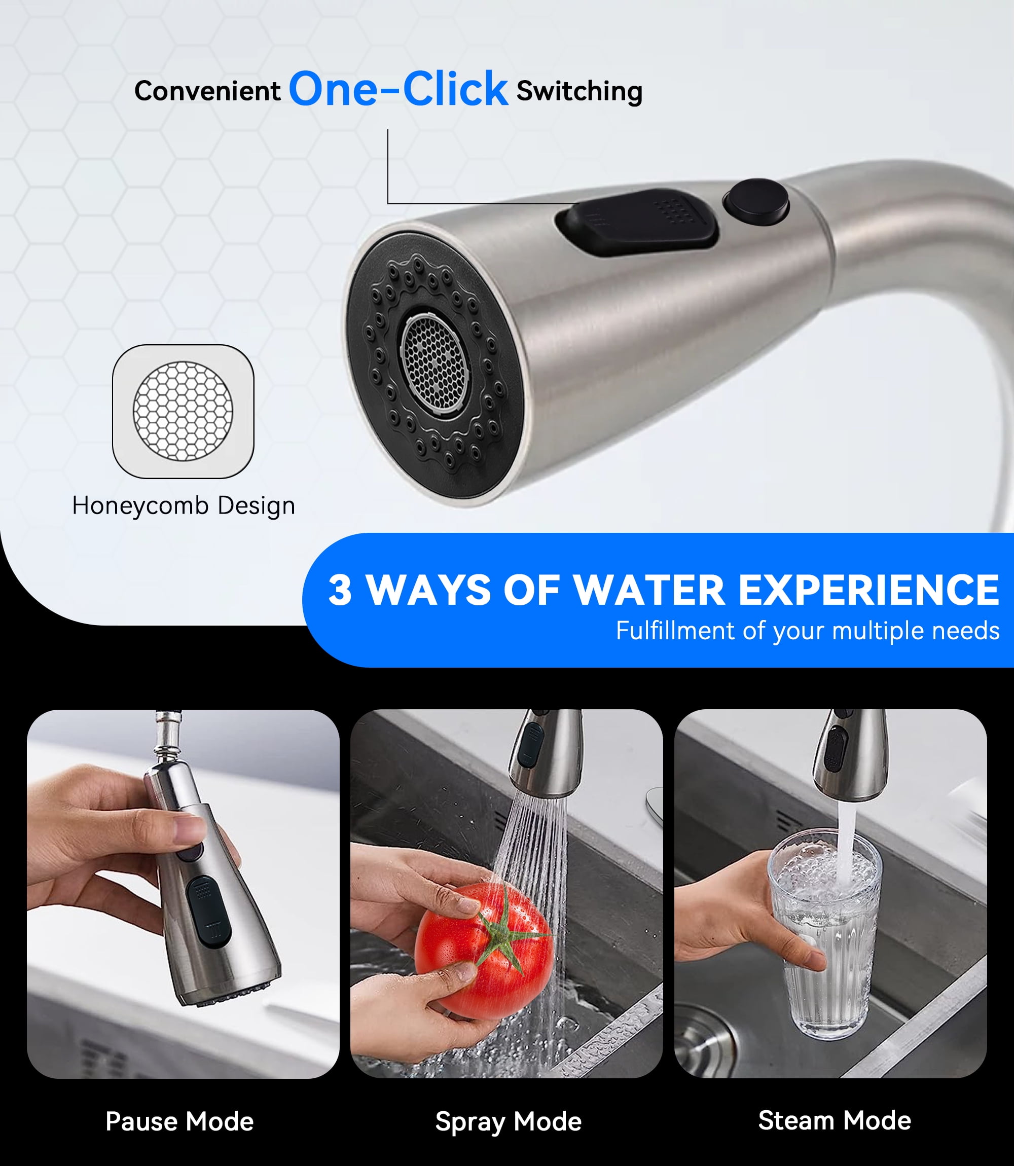 HODVIT Kitchen Faucet with Pull Down Sprayer, High Arc Stainless Steel Sink Faucet (Silver, 16 in) l9jcz