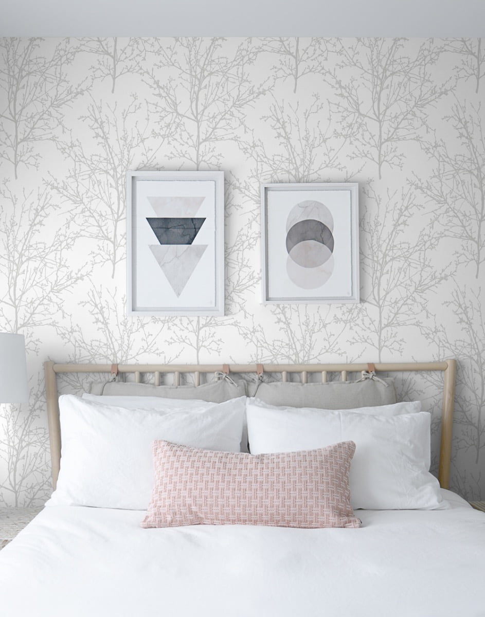 NextWall Tree Branches Peel and Stick Wallpaper (White, 20.5 in x 18 ft) whcrs