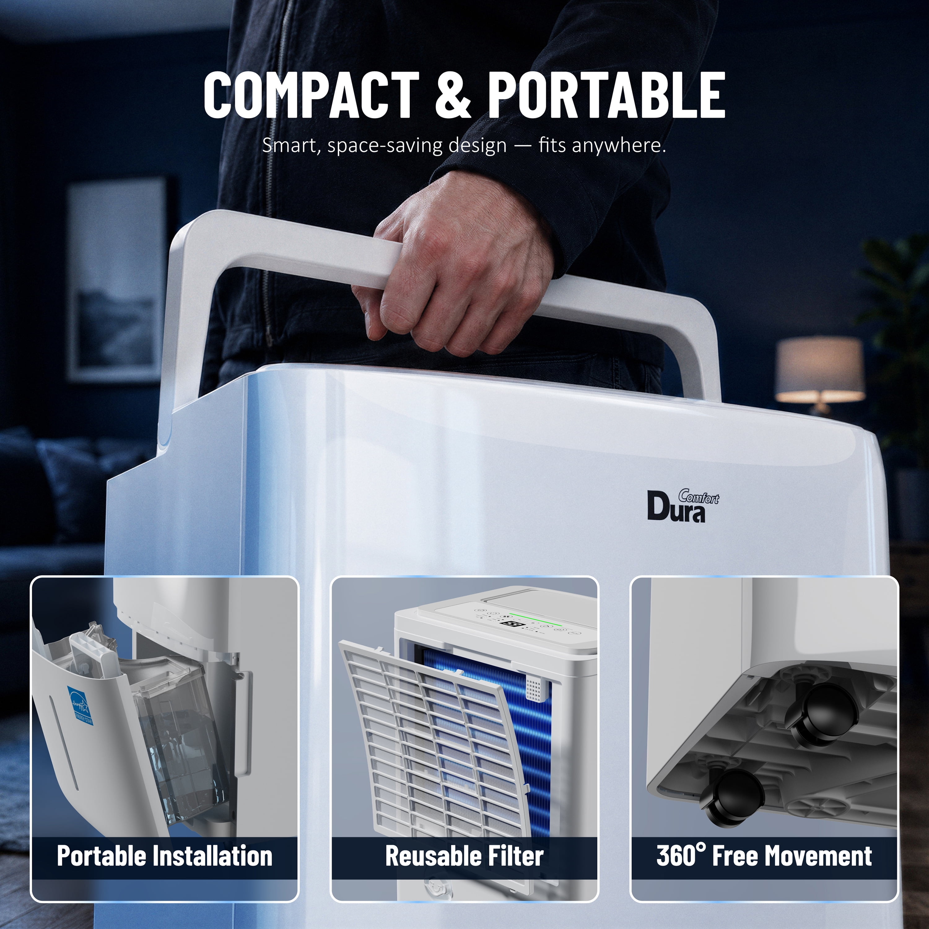 DuraComfort 4,500 Sq Ft Dehumidifier with Built-in Pump, Energy Star Certified, Smart Humidity Control (White, 1.6 gal) tvbax