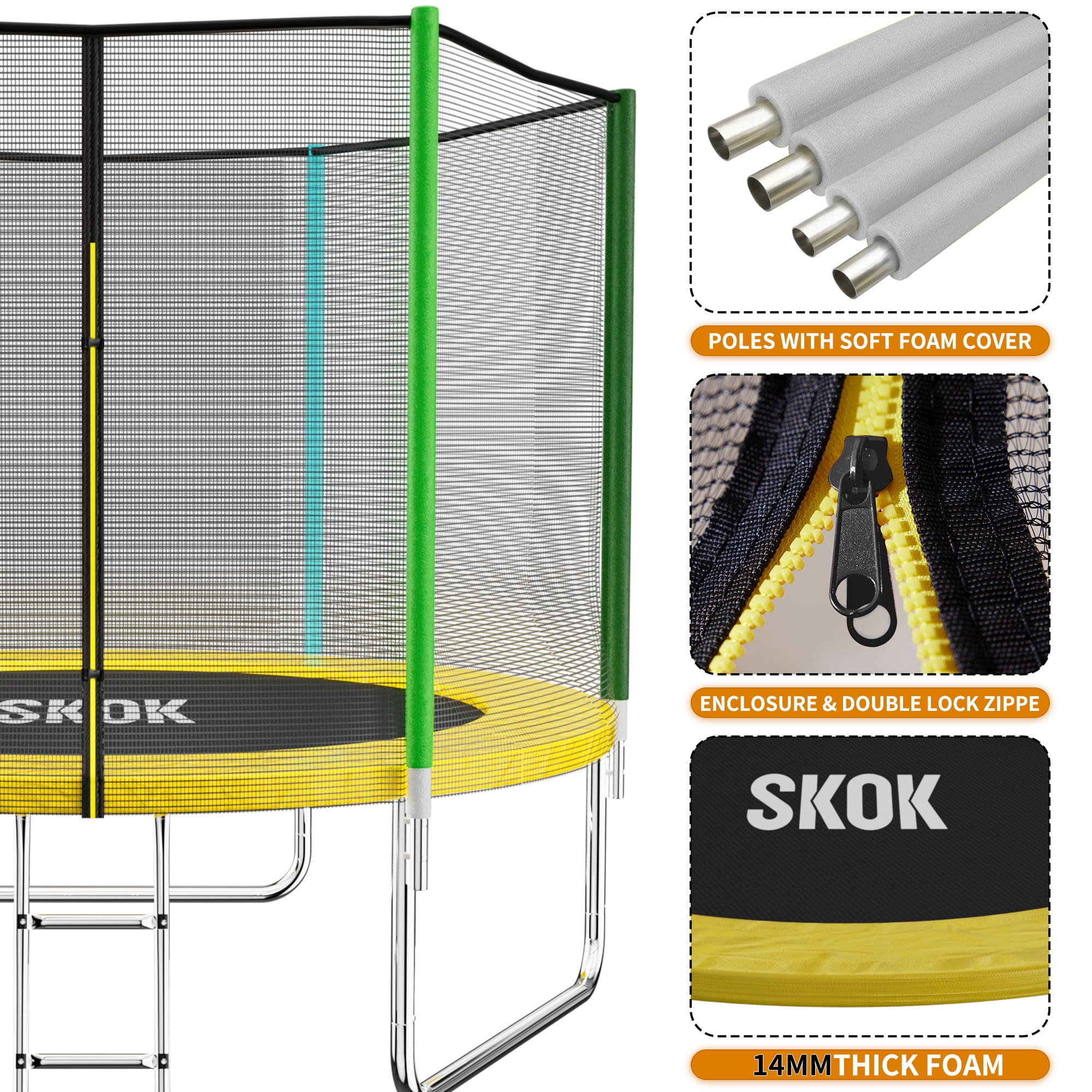 SKOK 8ft Backyard Trampoline with Safety Enclosure Net and Ladder (Colorful, 400 lb Capacity) bmf70