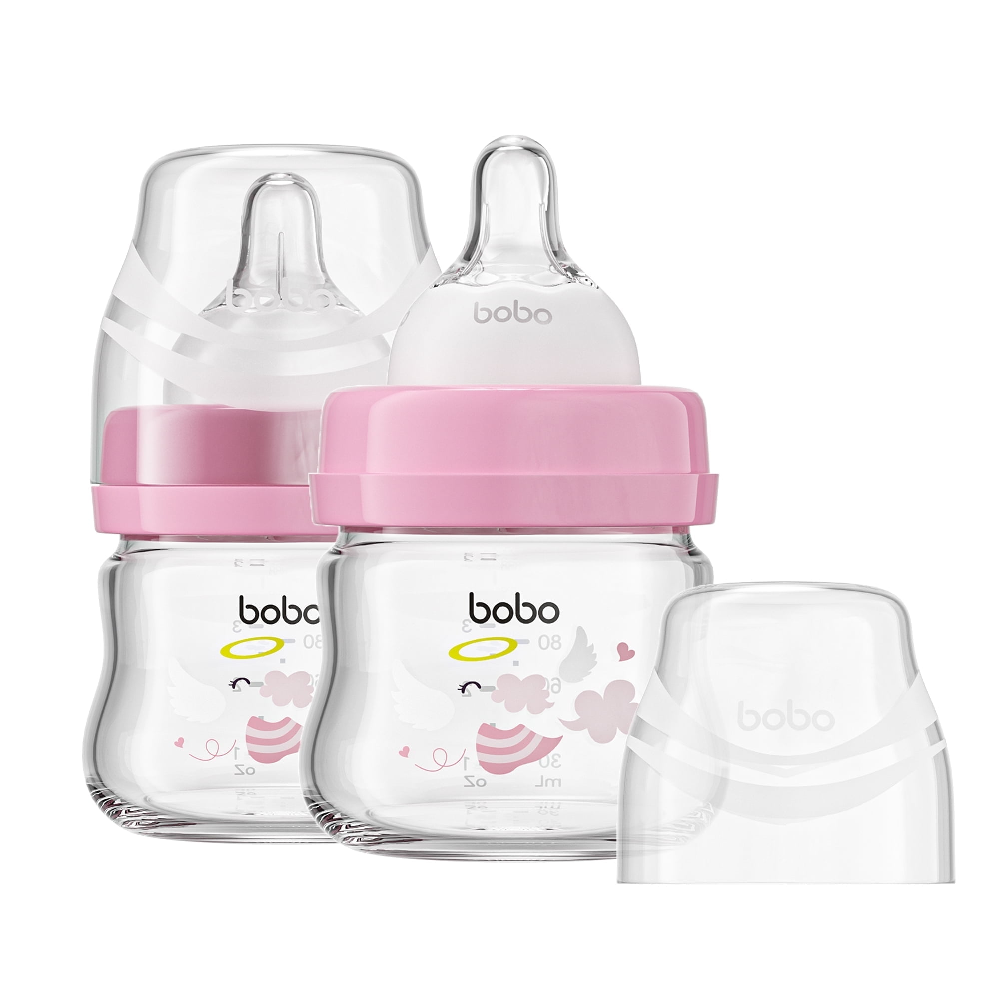 YOHKOH Newborn Glass Feeding Set, Anti-Colic Wide-Neck Design, Slow Flow (Red, 2.7 fl oz, 2-Pack) zh7iu