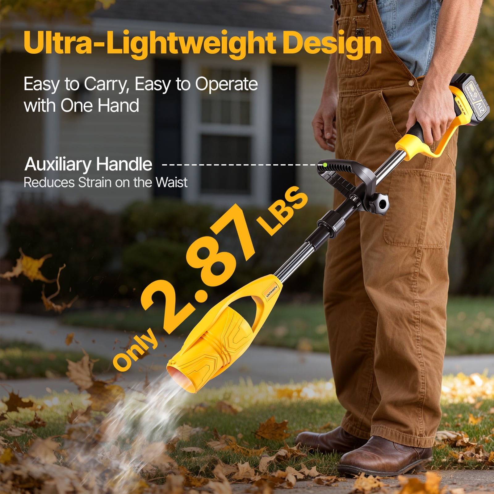 UNTIMATY Cordless Leaf Blower, High-Velocity Handheld Electric Blower for Lawn Care and Debris Clearing (Yellow, 2.87 lb) o1qy8