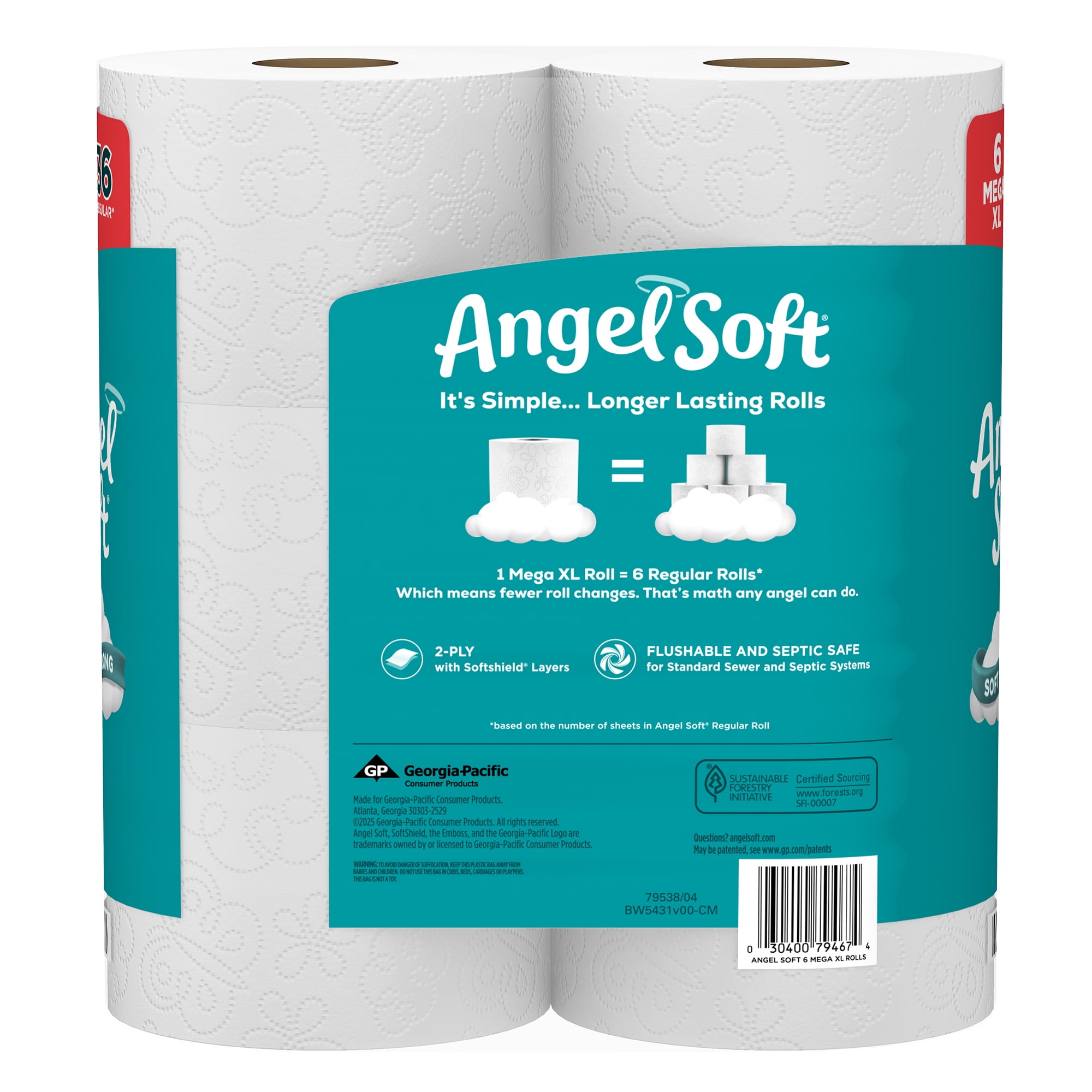 Angel Soft 2-Ply Toilet Paper, Long-Lasting Mega XL Rolls (White, 6 Pack) kkqqo