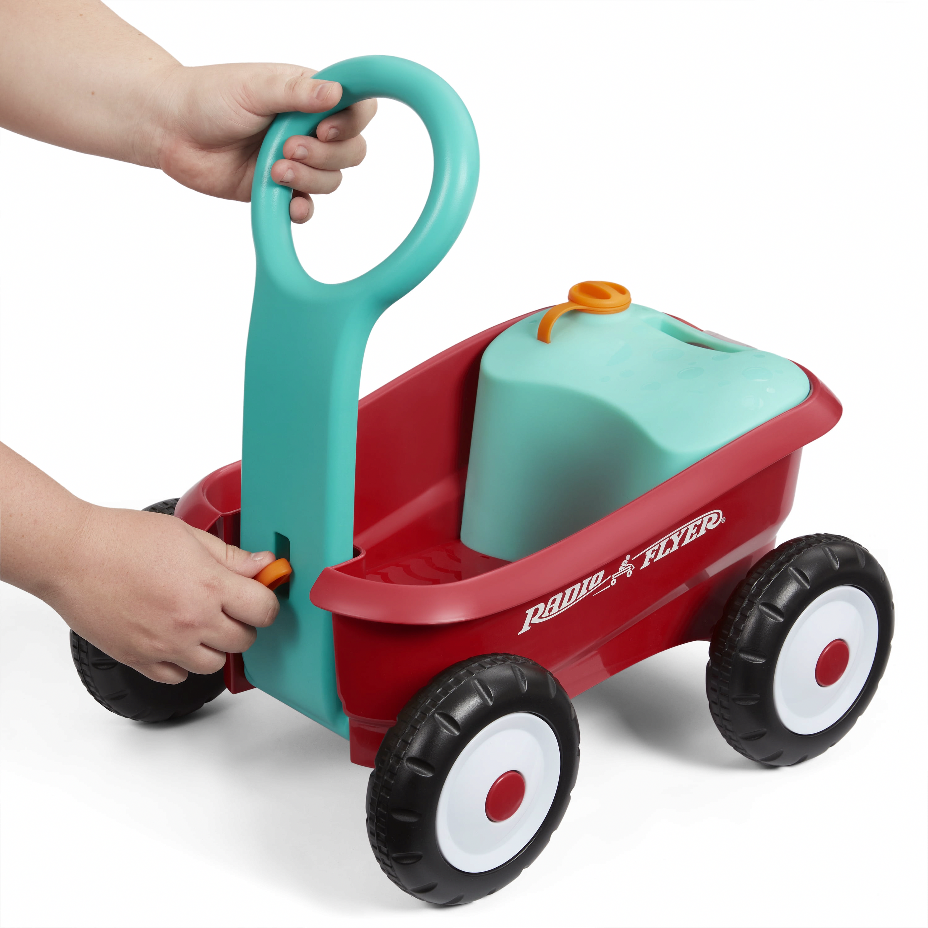 Radio Flyer Push & Pull Bubble Buddy Walker Wagon, Battery-Free Bubble Machine for Toddlers (Red, 4 fl oz) uc820