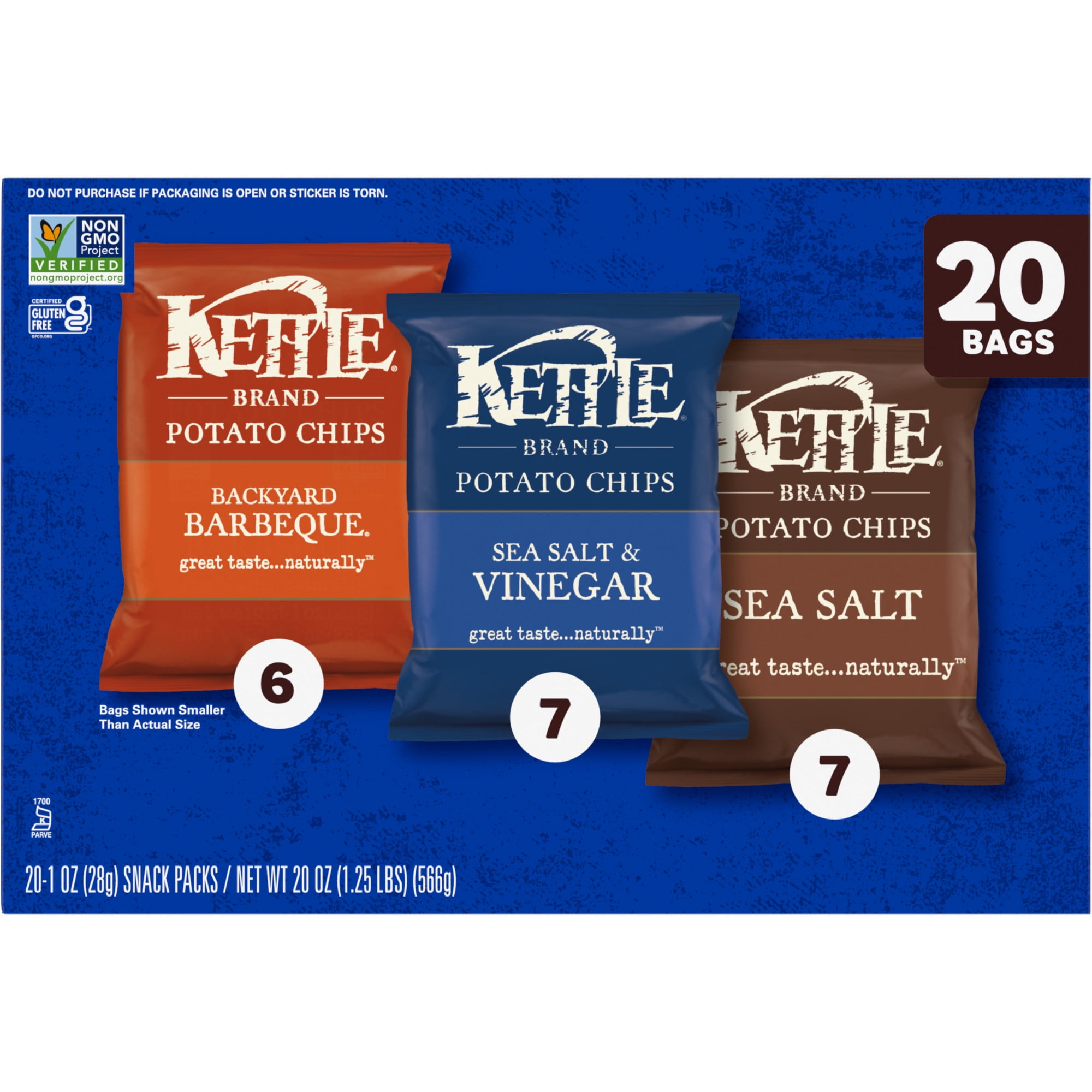 Kettle Brand Potato Chips Variety Pack, Kettle-Cooked Crunchy Snack Bags (20 Count, 1 oz Each) eb0i1
