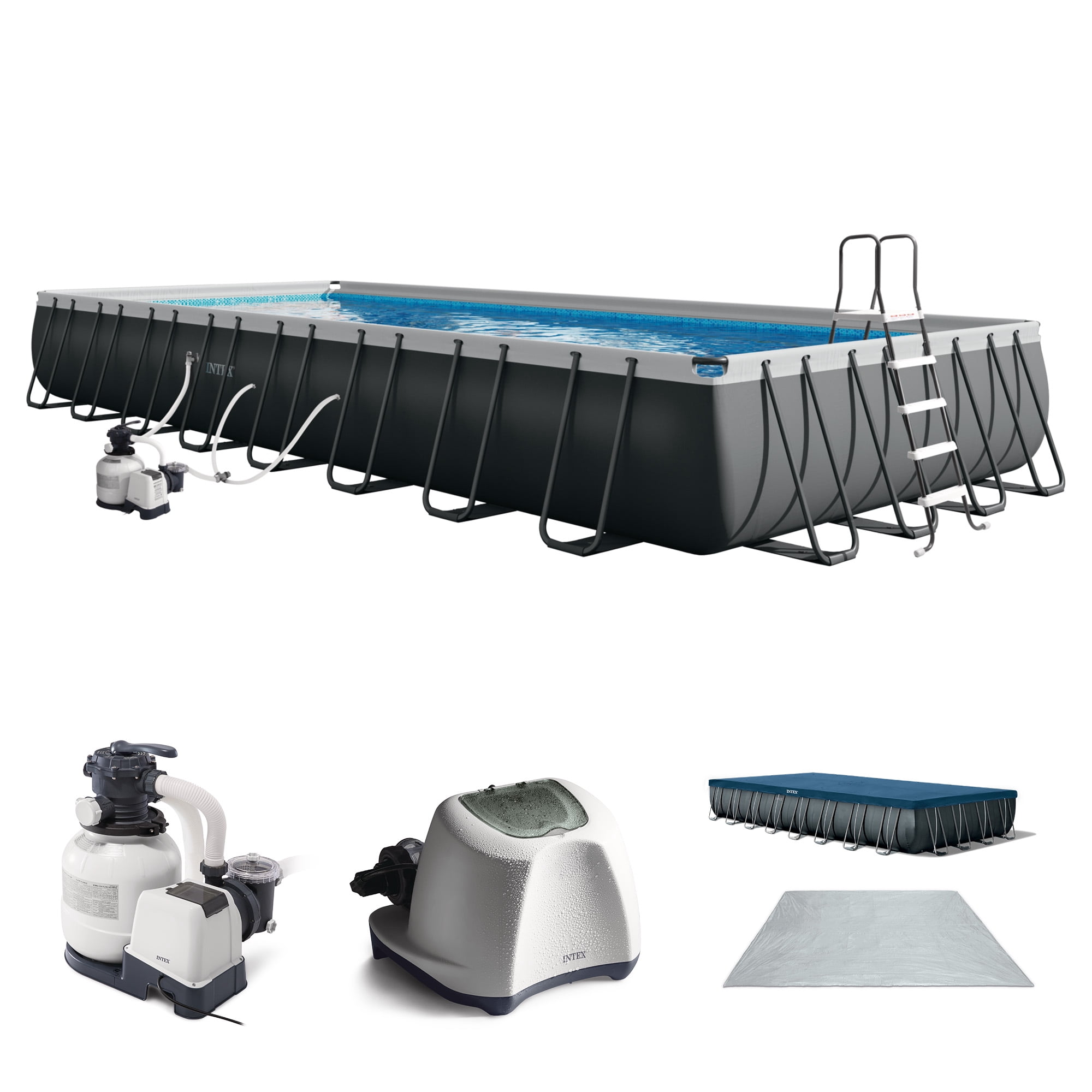 Intex Ultra XTR Above Ground Pool with Krystal Clear Saltwater System (Gray, 32 ft x 16 ft x 52 in) 854wn