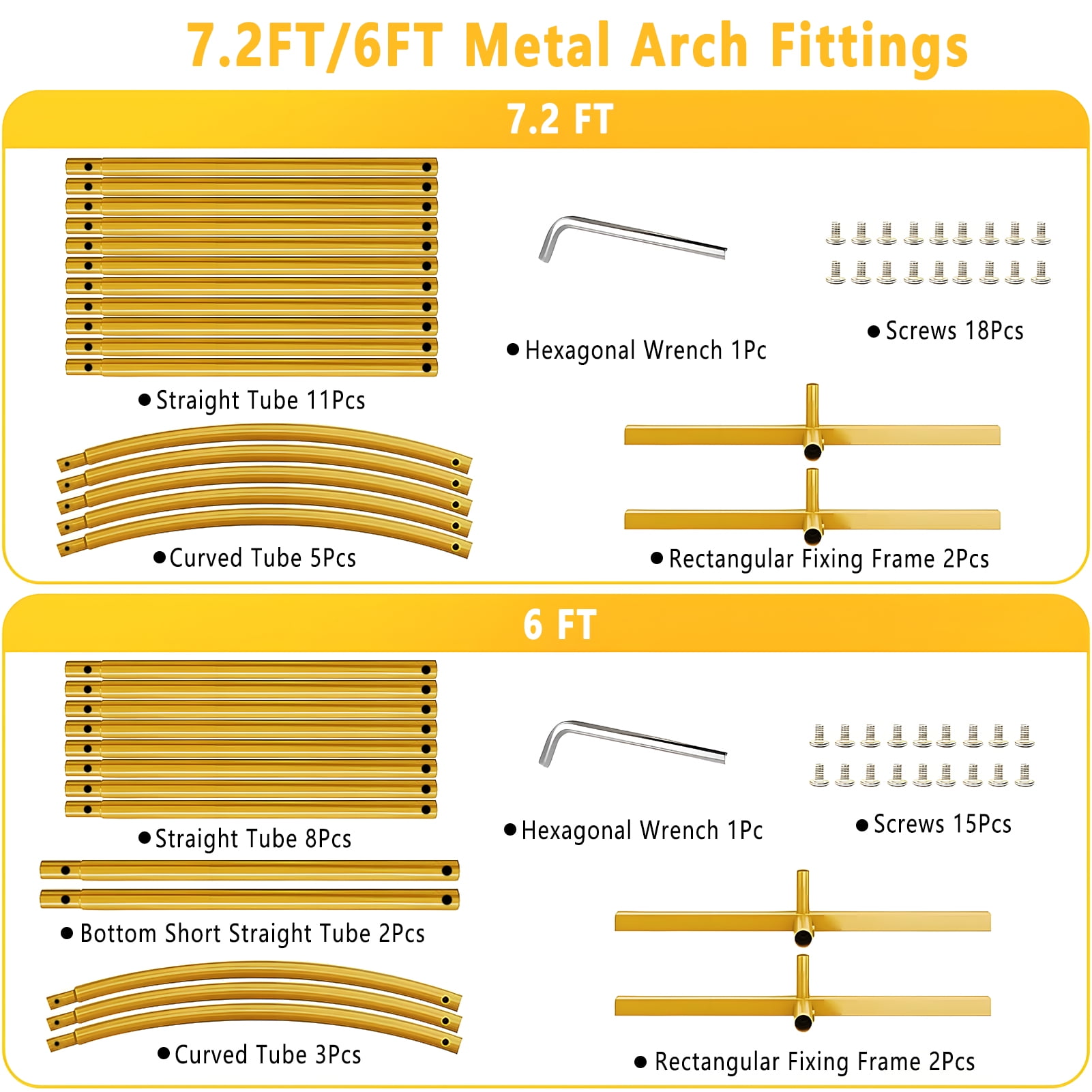 KiddiTouch Metal Arch Backdrop Stand Set for Parties (Gold, 2 Pack, 7.2 ft and 6 ft) ccqlk