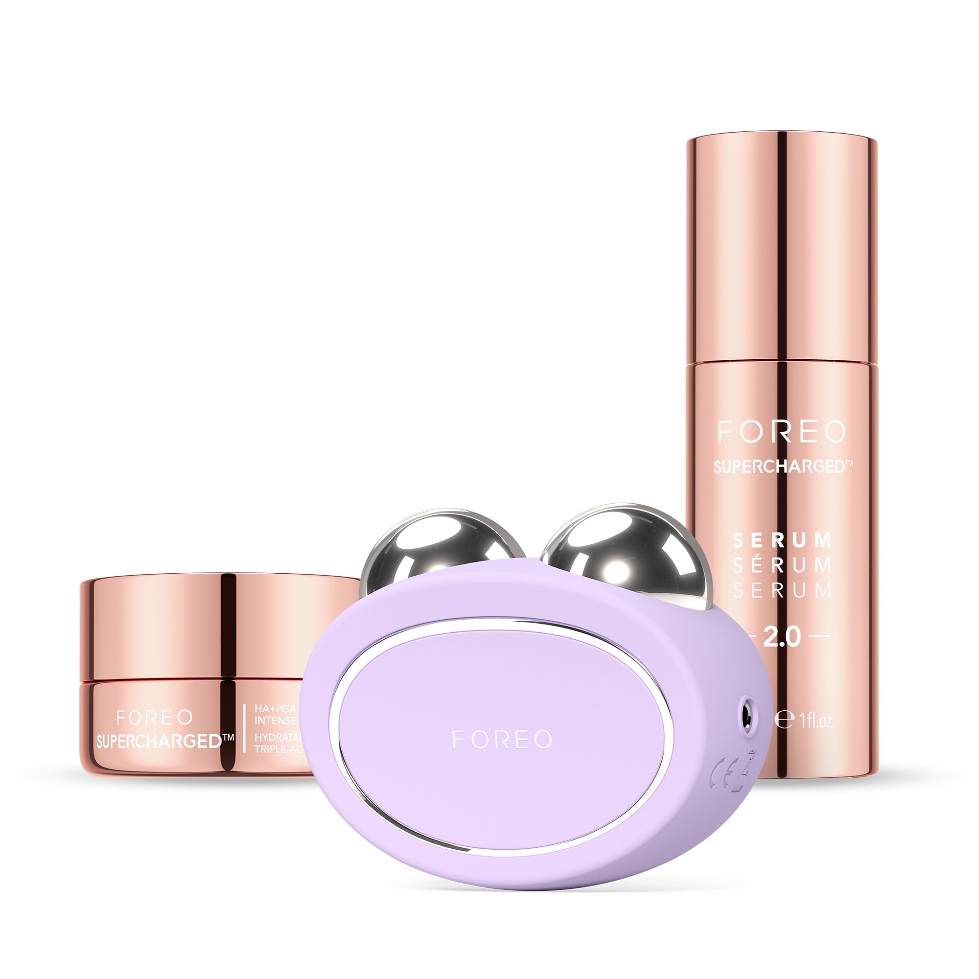 FOREO BEAR 2 Microcurrent Facial Toning Device Bundle with Supercharged Serum 2.0 and HA+PGA Moisturizer (3 Piece Set) f2iro