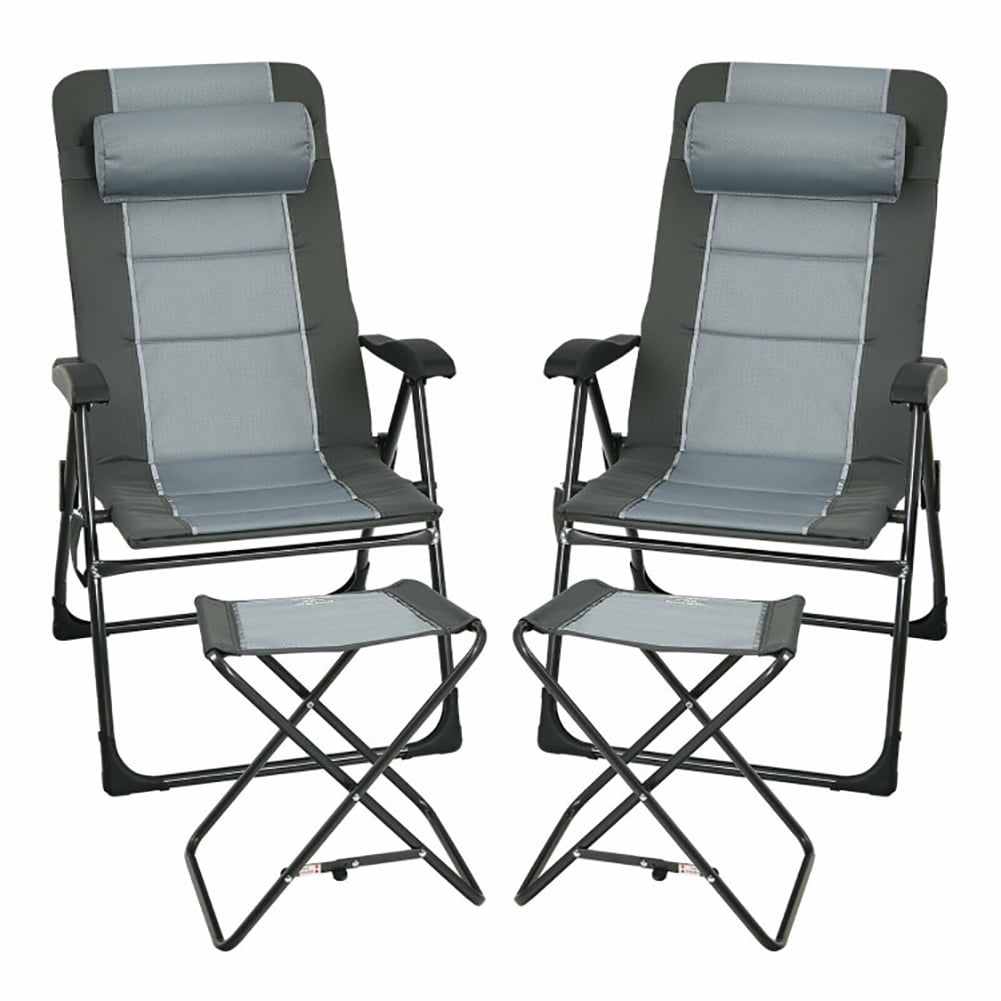 Spaco 7-Position Adjustable Reclining Beach Chair with Headrest and Footrest (Gray, 2 Pack) 0m3s9