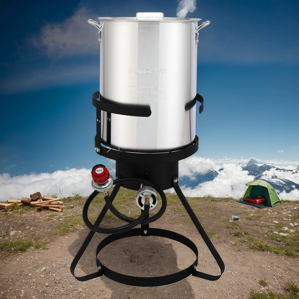 EDOEMSE 4-Piece Outdoor Cooking Set, Heavy-Duty Gas Fryer with 30QT Turkey Pot and 10QT Fish Pot (13x32 in) d2hmh
