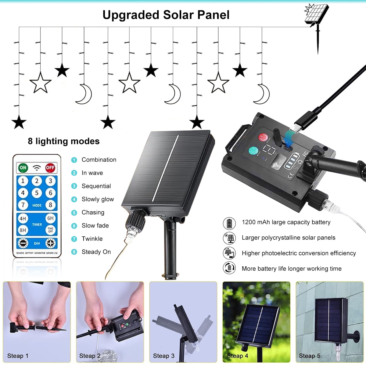 Rirool 138 LED Solar String Lights with Remote, Waterproof Fairy Lights for Outdoor Decor (Warm White, 12-Branch) vv97l