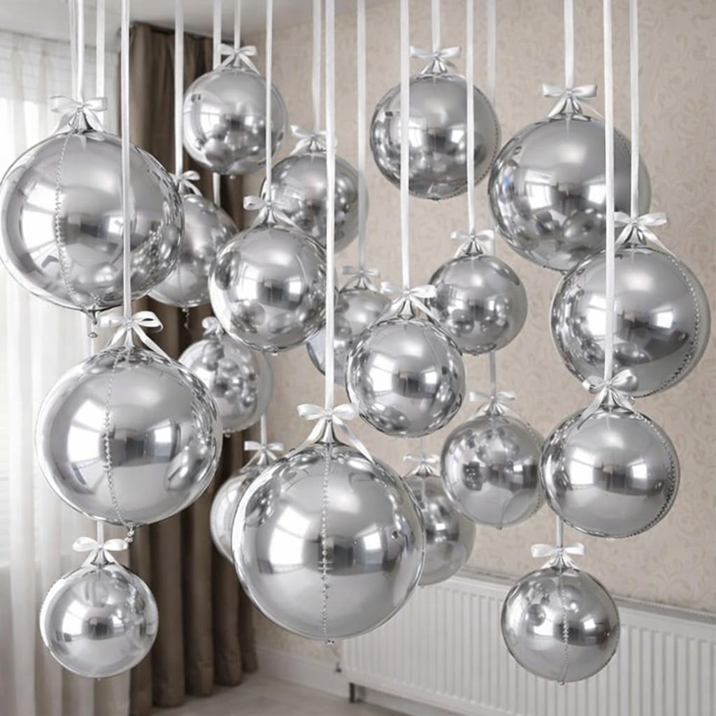 Generic 4D Metallic Silver Sphere Foil Balloons (Assorted Sizes, 12 Pack) welyz