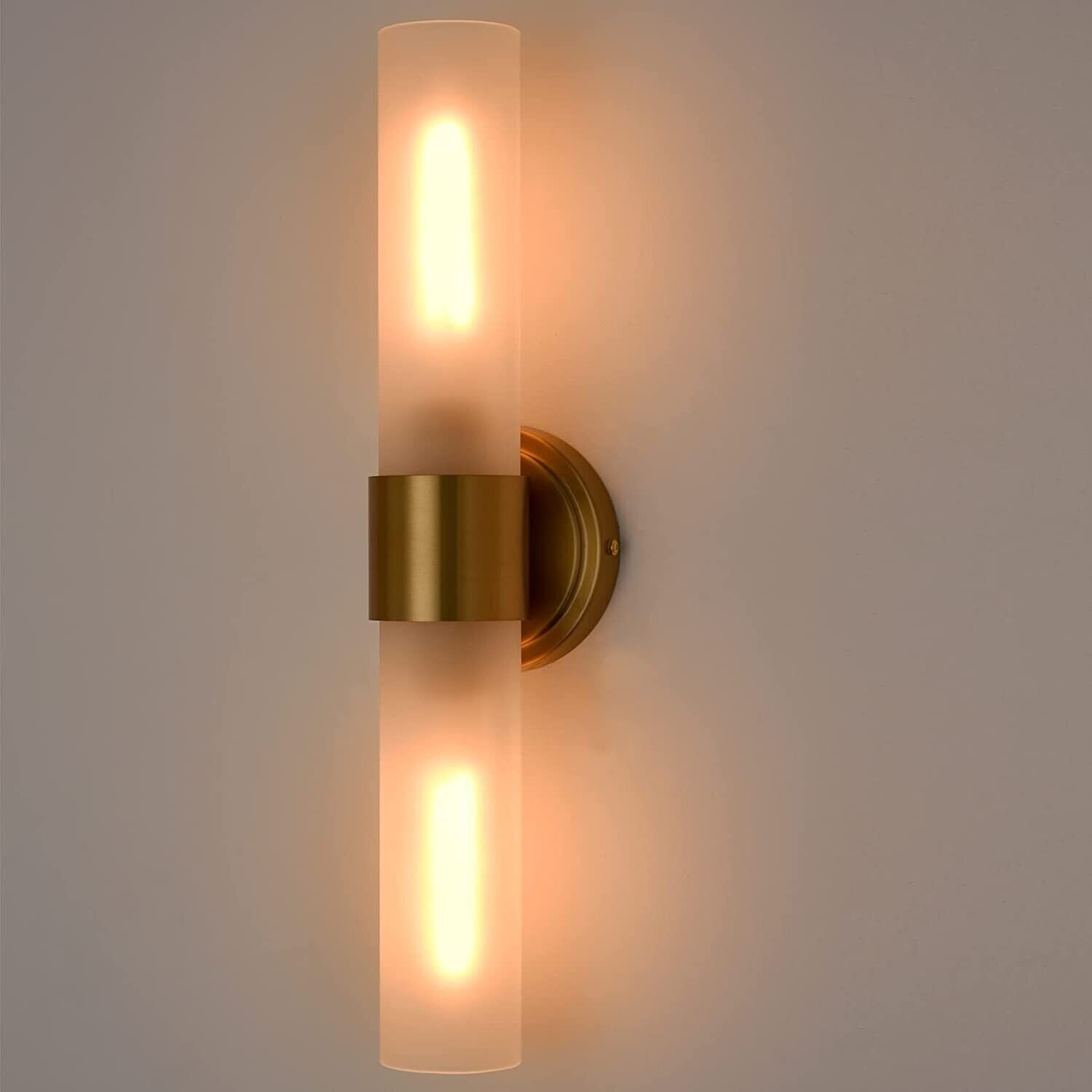 Moose Modern 2-Light LED Dimmable Wall Sconce with Frosted Glass Shades (Gold, 15 in) msexr