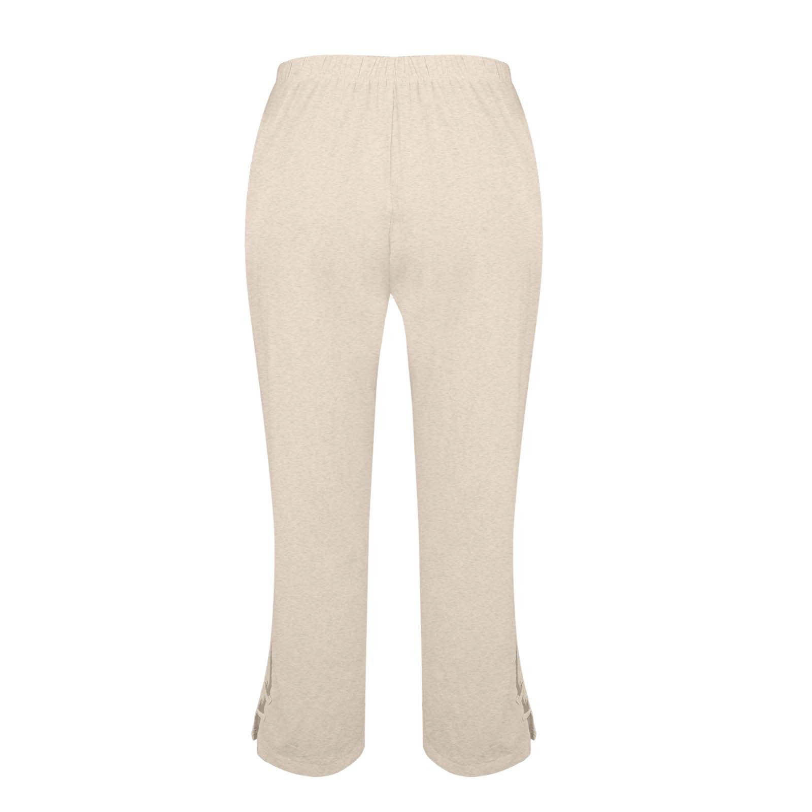 TOPLIU Women's Linen Capris Wide Leg Pants with Pockets (Beige, L) fo1zw