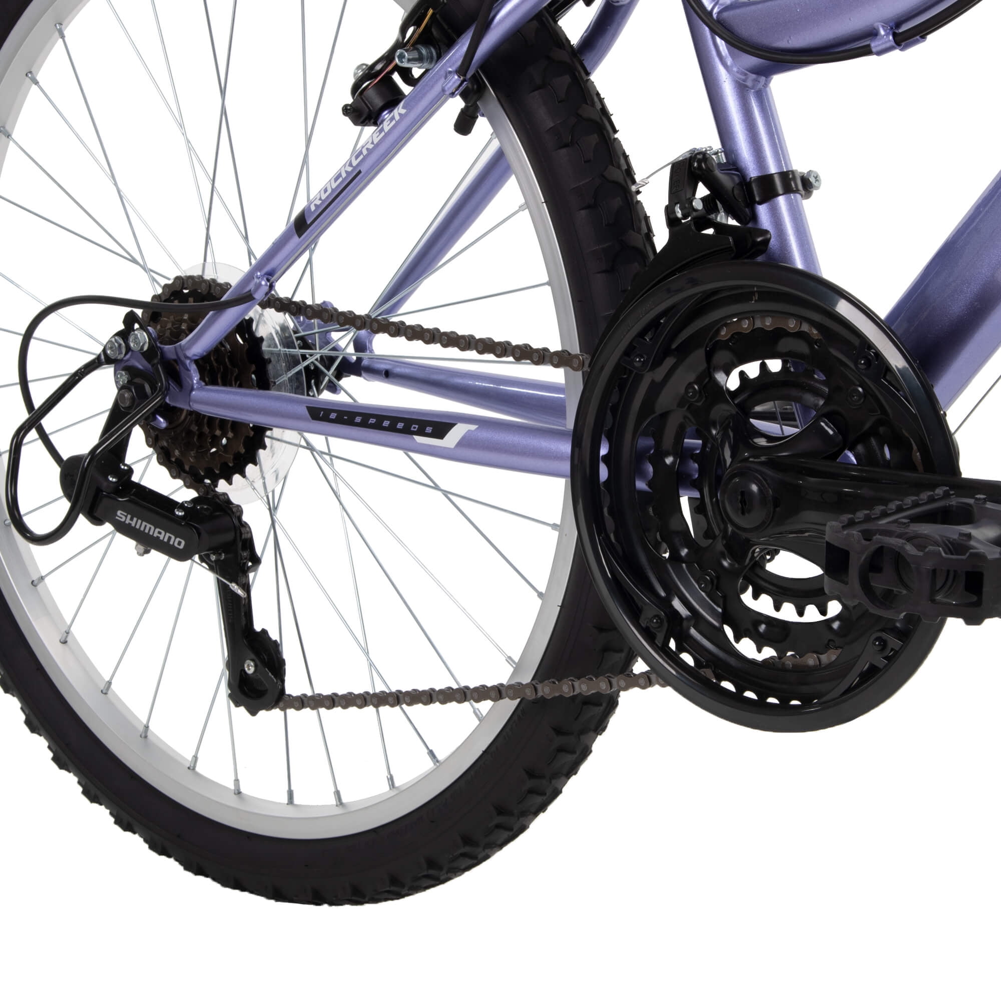 Huffy Rock Creek Mountain Bike, 18-Speed Trail Bicycle for Women (Purple, 24 in) h48eu