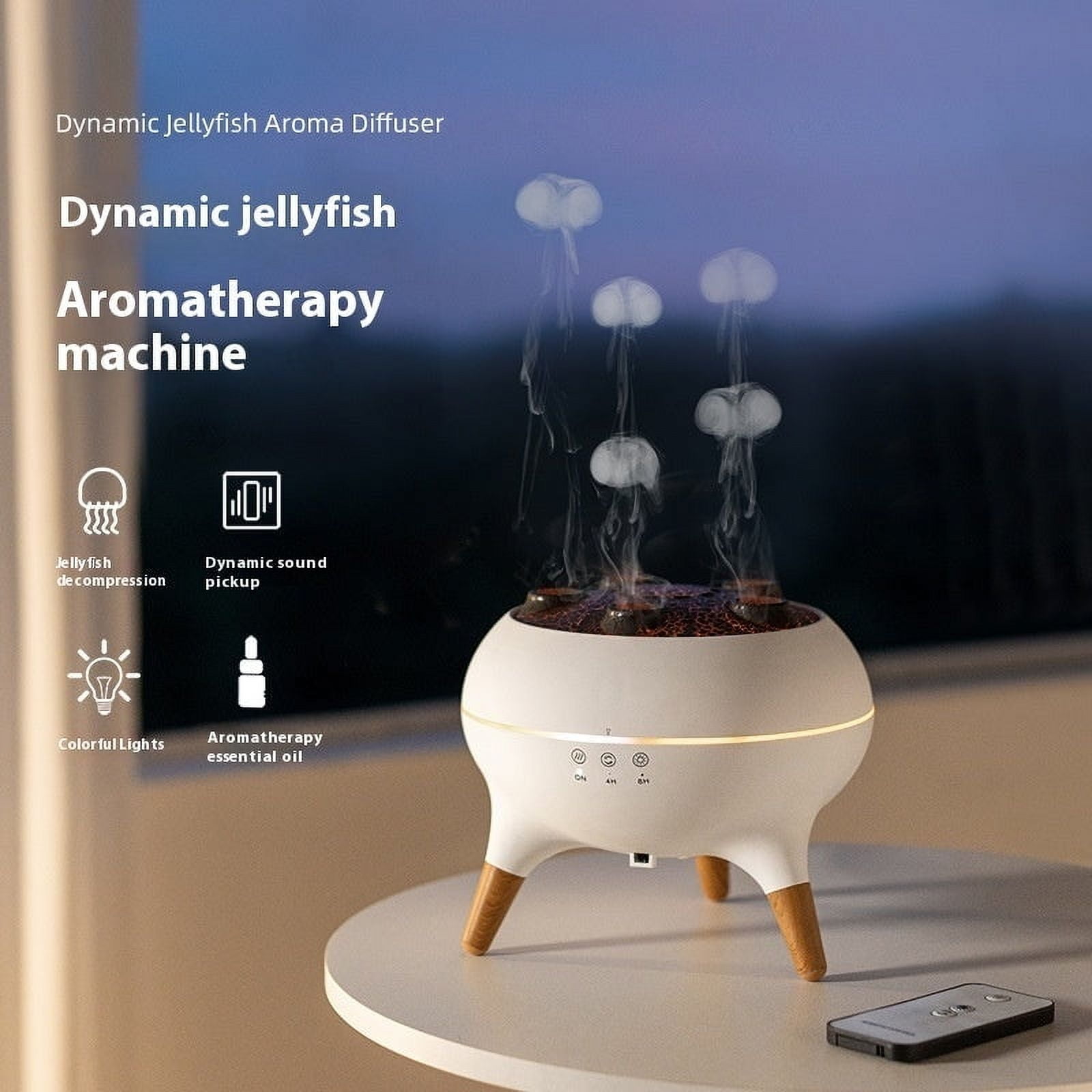 DIPHORIA Intelligent Jellyfish Ultrasonic Air Humidifier and Aroma Diffuser with Remote Control (White, 16 fl oz) ymbwo