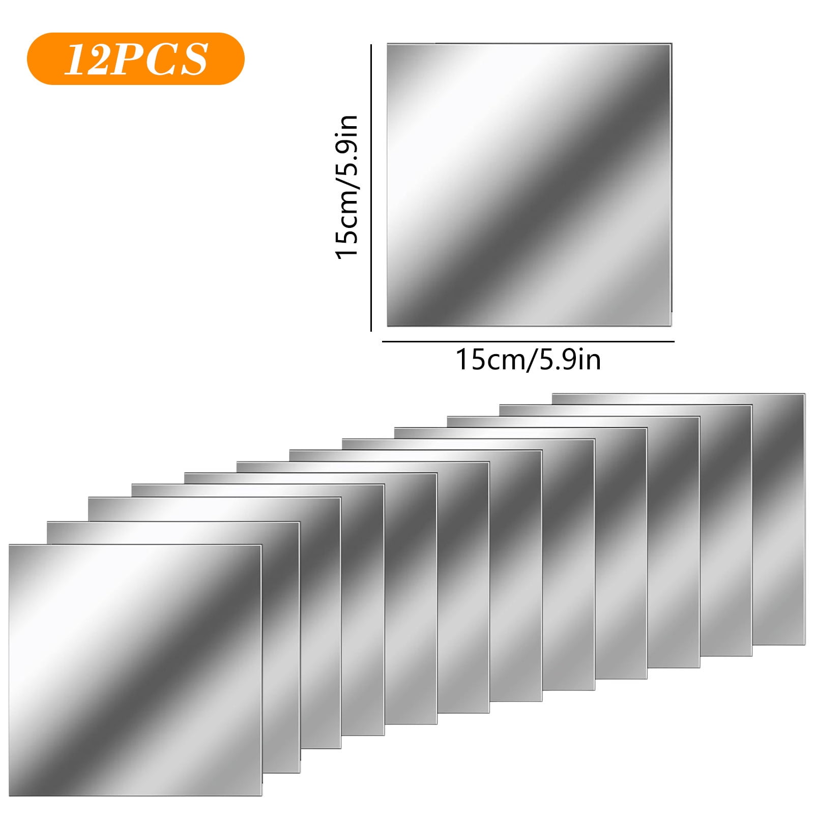 TOPRenddon Peel & Stick Mirror Tiles, Shatterproof Flexible Acrylic Wall Decals for Home Decor (Silver, 12-Pack, 6x6 in) bg0gy