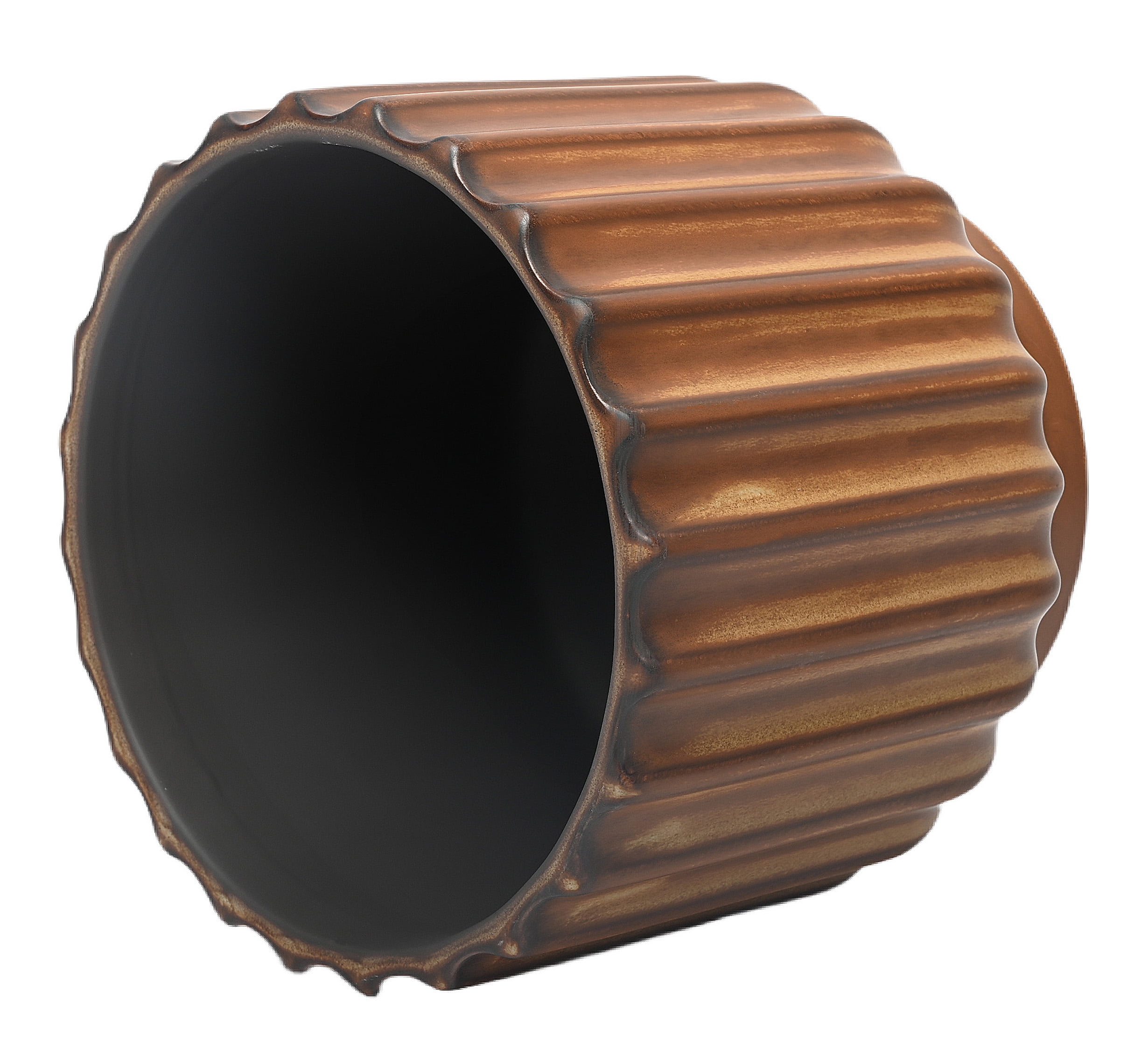 Better Homes & Gardens Paul Planter Ribbed Ceramic Indoor Outdoor Plant Pot (Copper, 9 in) gkp52