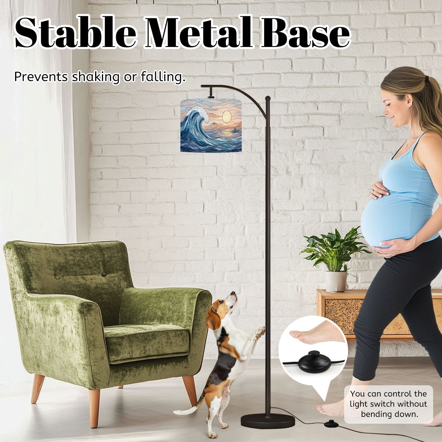 RAINFALLARING Arc Floor Lamp with Adjustable Lampshade, Dimmable LED Standing Pole Lamp with Remote and Foot Switch (Ocean Wave, 63 in) gg34s