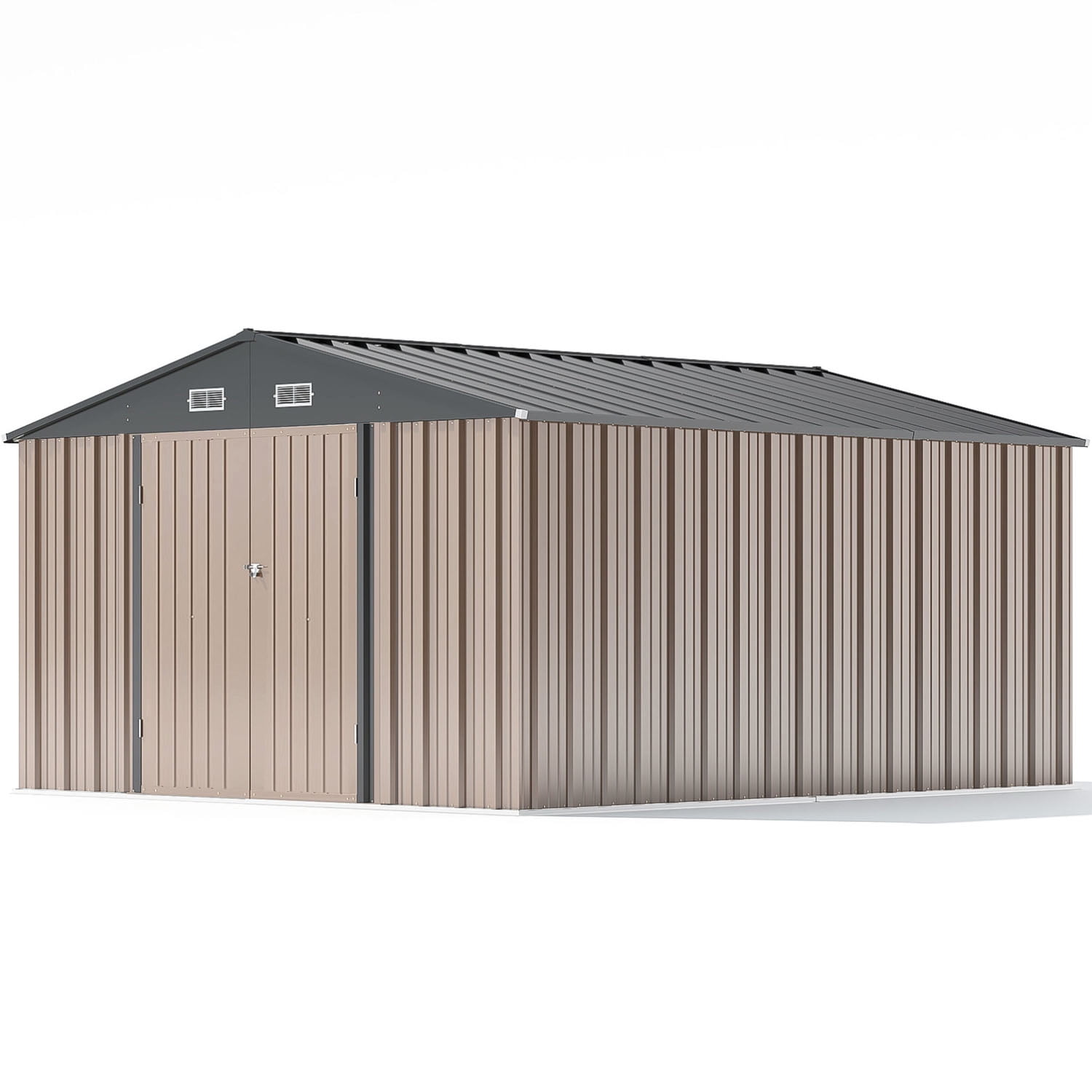 Patiowell Metal Outdoor Storage Shed, Weather-Resistant Garden Tool Organizer with Lockable Double Doors (Brown, 10x12 ft) la605