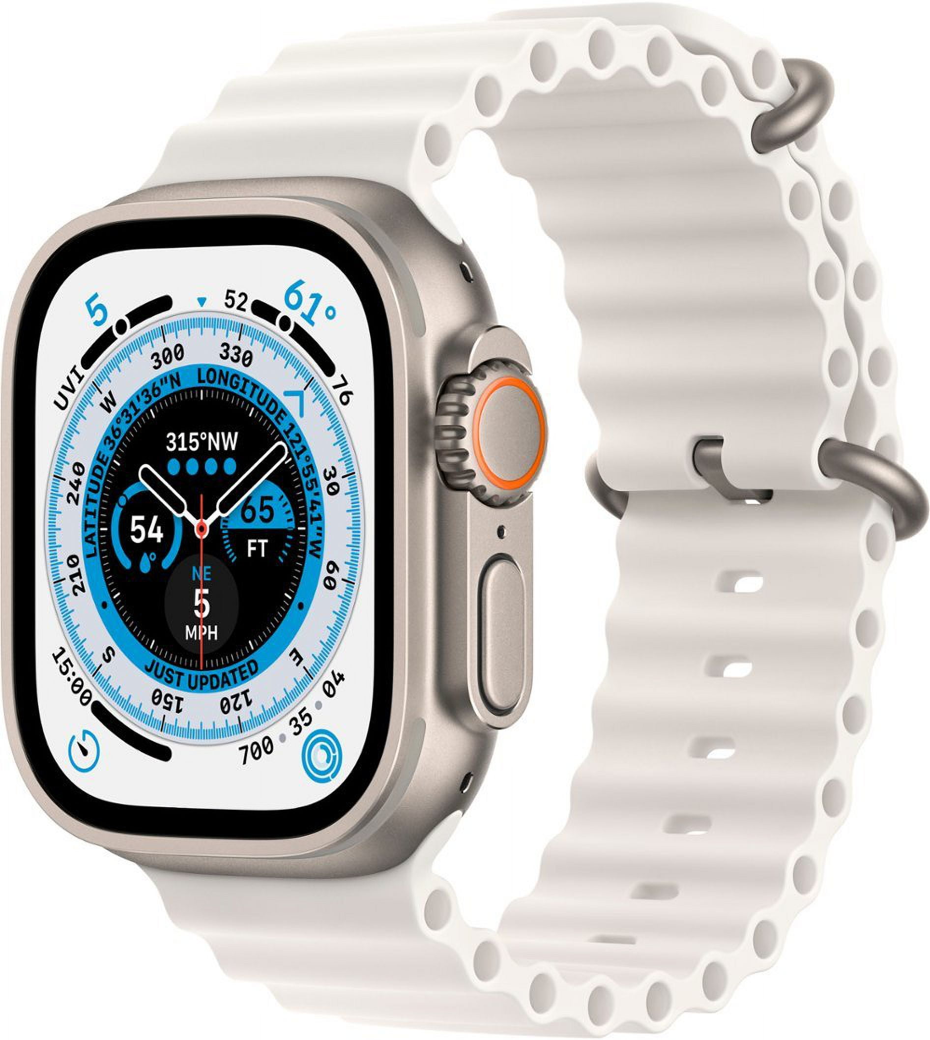 Apple Watch Ultra (GPS + LTE) Titanium Case with White Ocean Band (Refurbished, 49 in) 11qaz