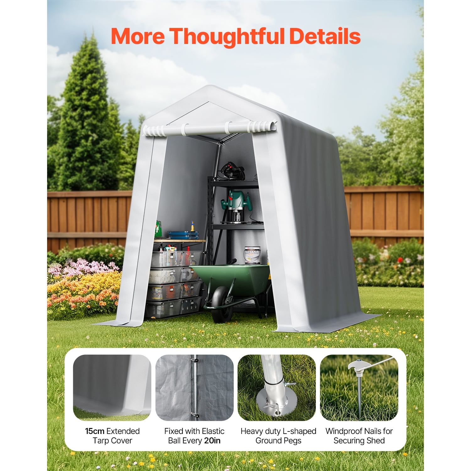KFFKFF Outdoor Storage Shed, Weather-Resistant Portable Canopy Shelter with Roll-up Door (Grey, 6 x 6 ft) lmwa1