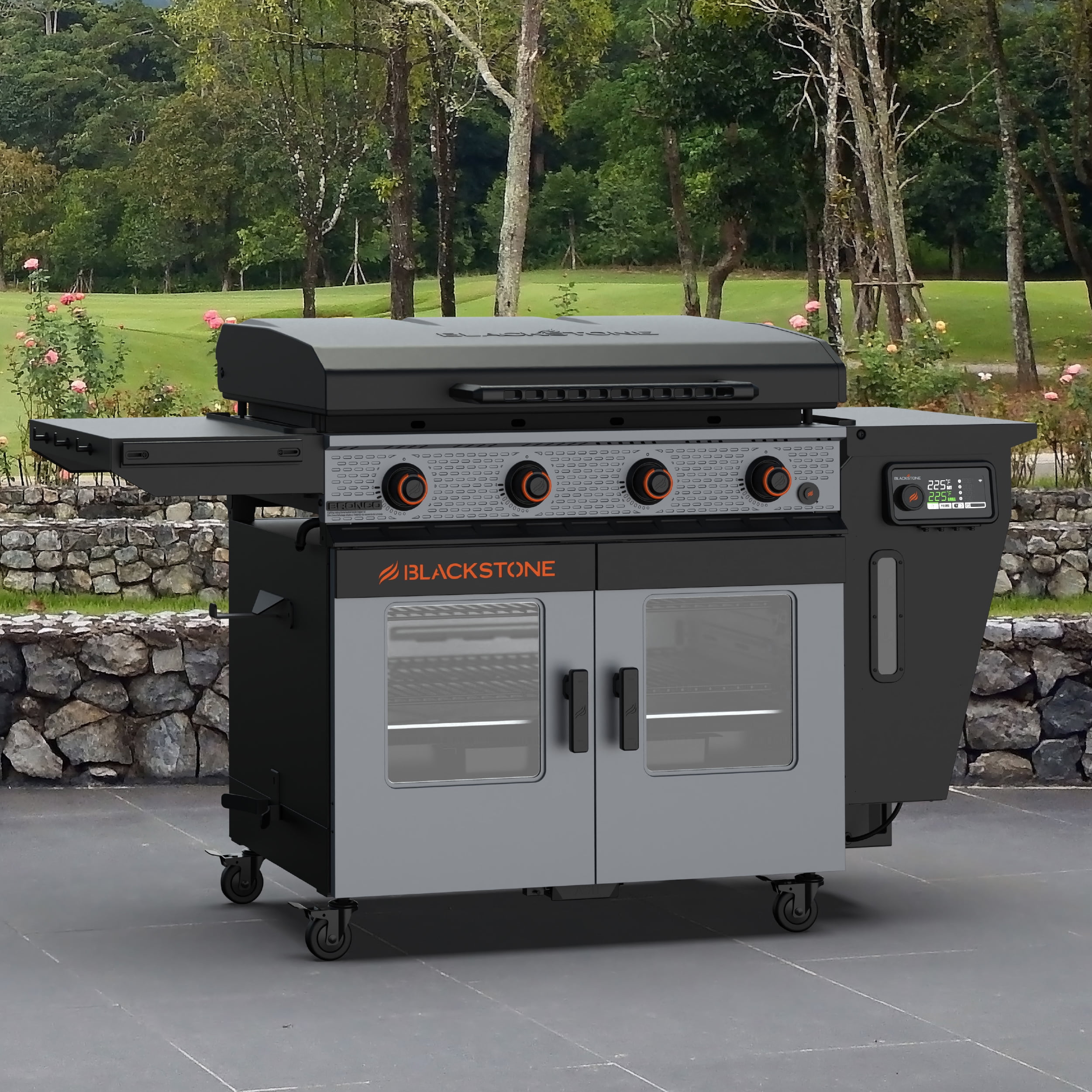 Blackstone Bronco Outdoor Combo Griddle, 36 in 4-Burner Flat Top Grill with Vertical Pellet Smoker (Grey) xh2mx