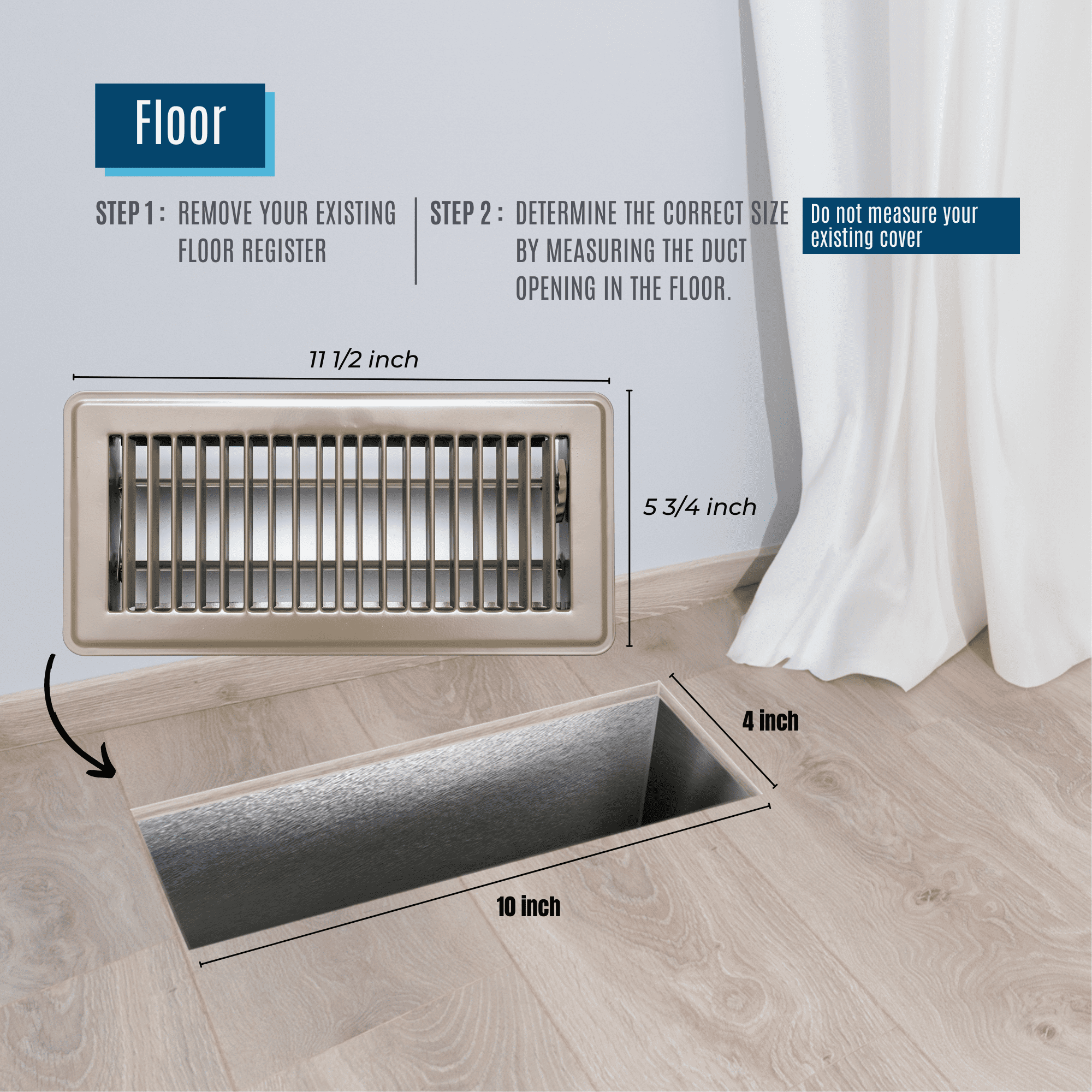 Handua Floor Register Vent Cover, Heavy Duty Steel Louvered Grille with Adjustable Damper (Brown, 4 in x 10 in) vlnss