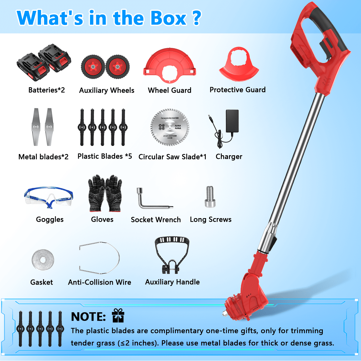 TNTANTS Cordless Electric Weed Wacker, 3-in-1 Grass Trimmer, Edger, and Brush Cutter with 2 Batteries and Wheels (Red, 46.5 in) 04gwl