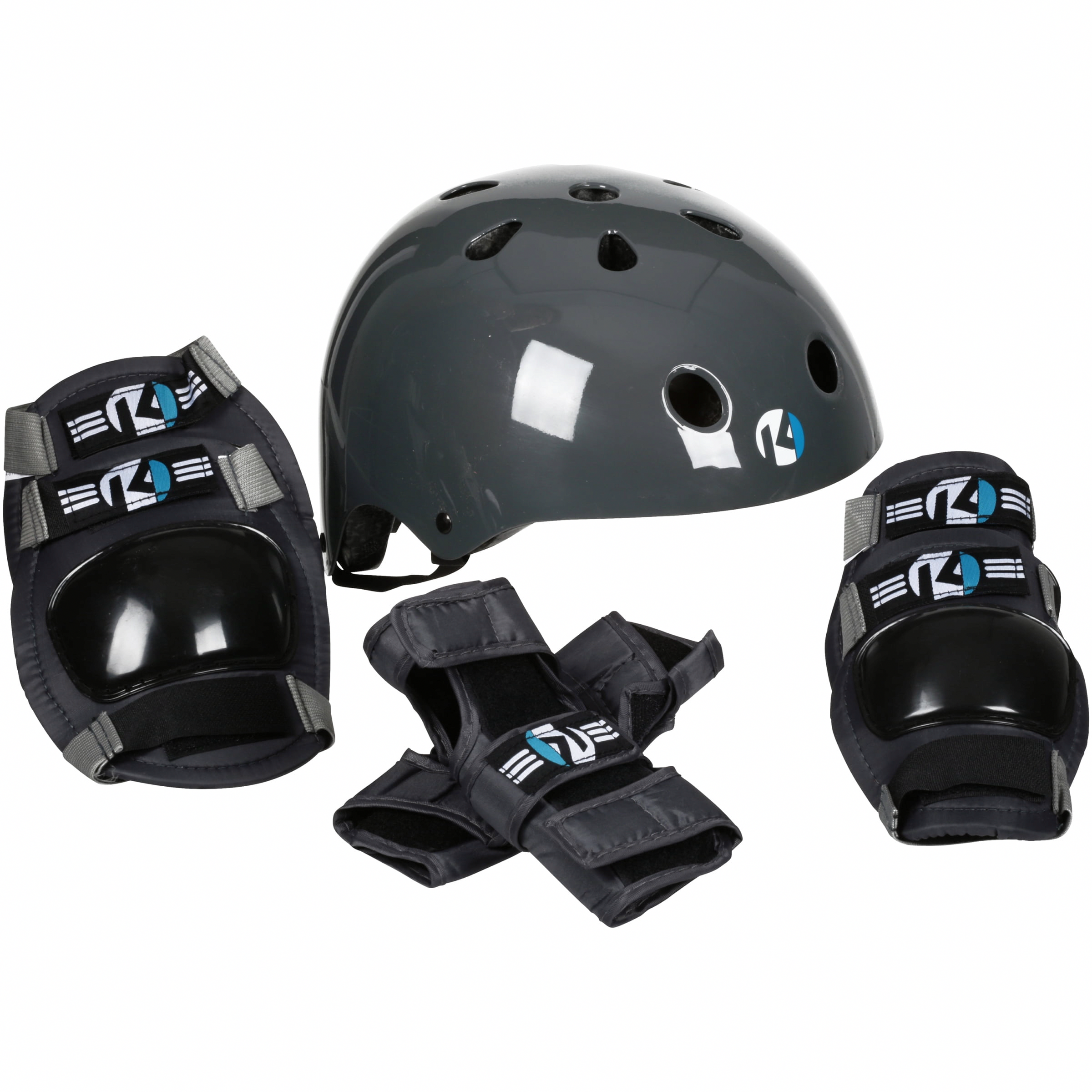 Kryptonics Youth 4-in-1 Protective Gear Set with Helmet (Grey, 21.25 in - 22.75 in) 5q0ws