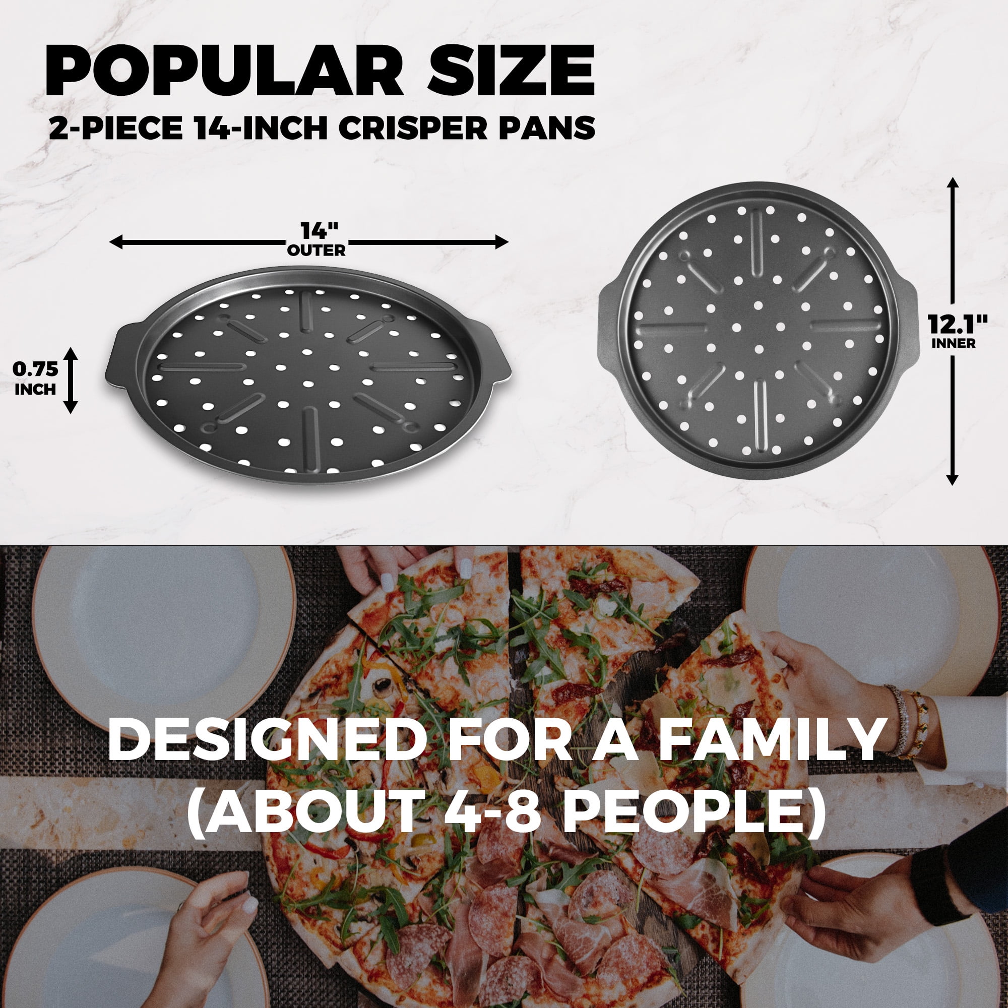 HONGBAKE 12 Inch Pizza Pan with Holes, Non-Stick Carbon Steel Perforated Crispy Pizza Tray for Oven (Grey, 2 Pack) zd968