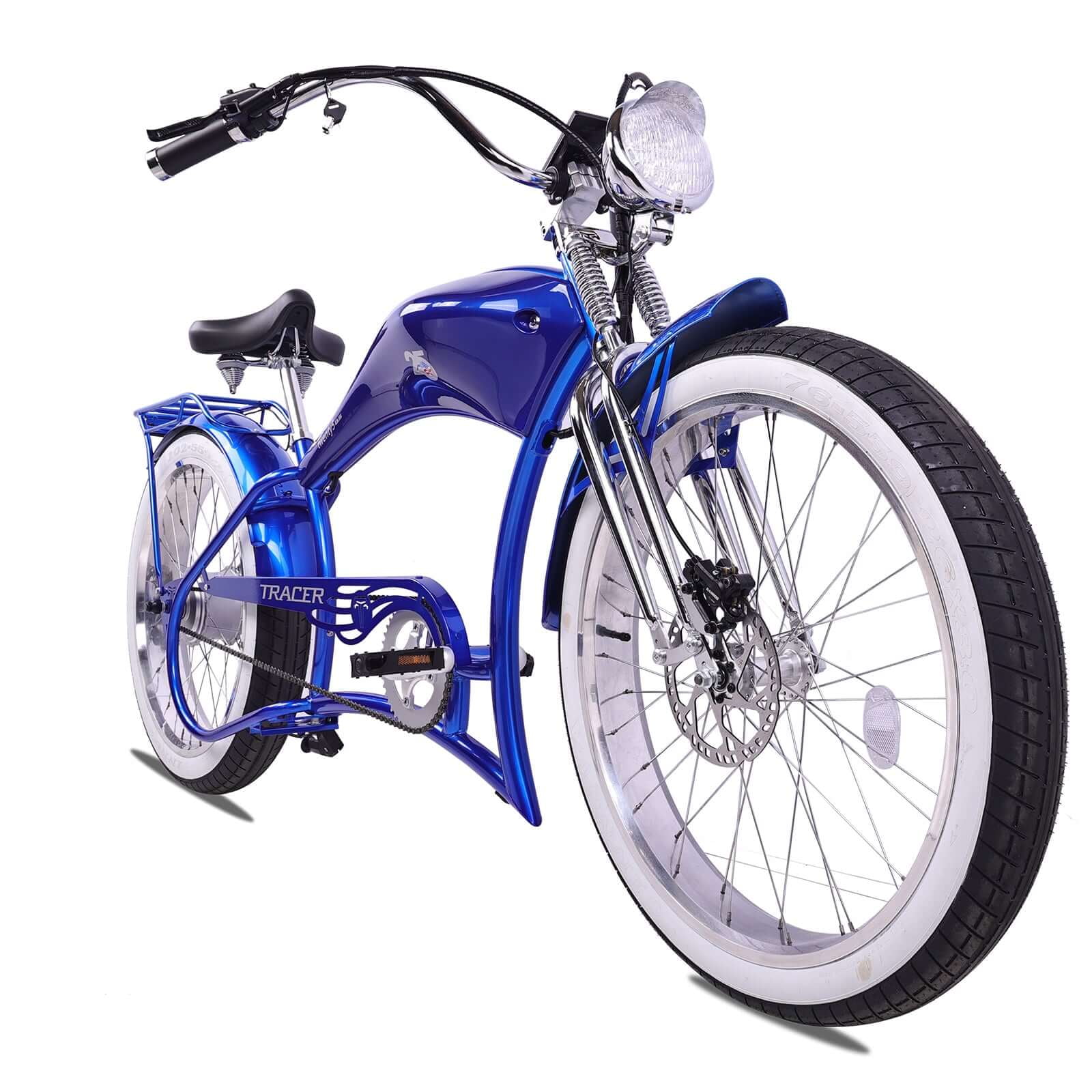 Tracer Twenty5 DS Cruiser Electric Bike, 800W Motor, 48V Battery, Hydraulic Disc Brakes, Suspension Fork (Blue, 26 in) 26ee4