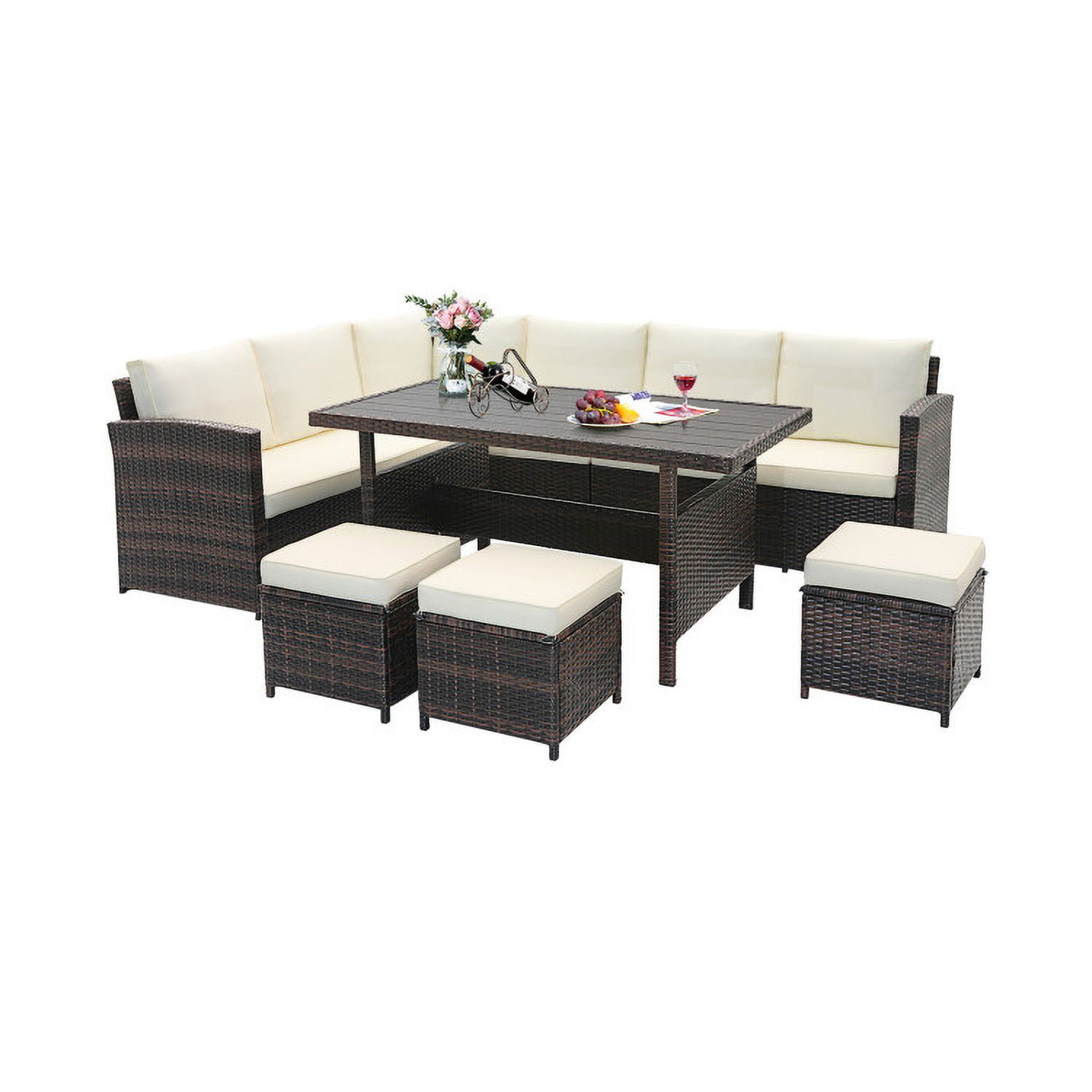 GVN 7-Piece Wicker Patio Furniture Set, Outdoor Sectional Sofa with Coffee Table (White, 7-Piece Set) w14mi