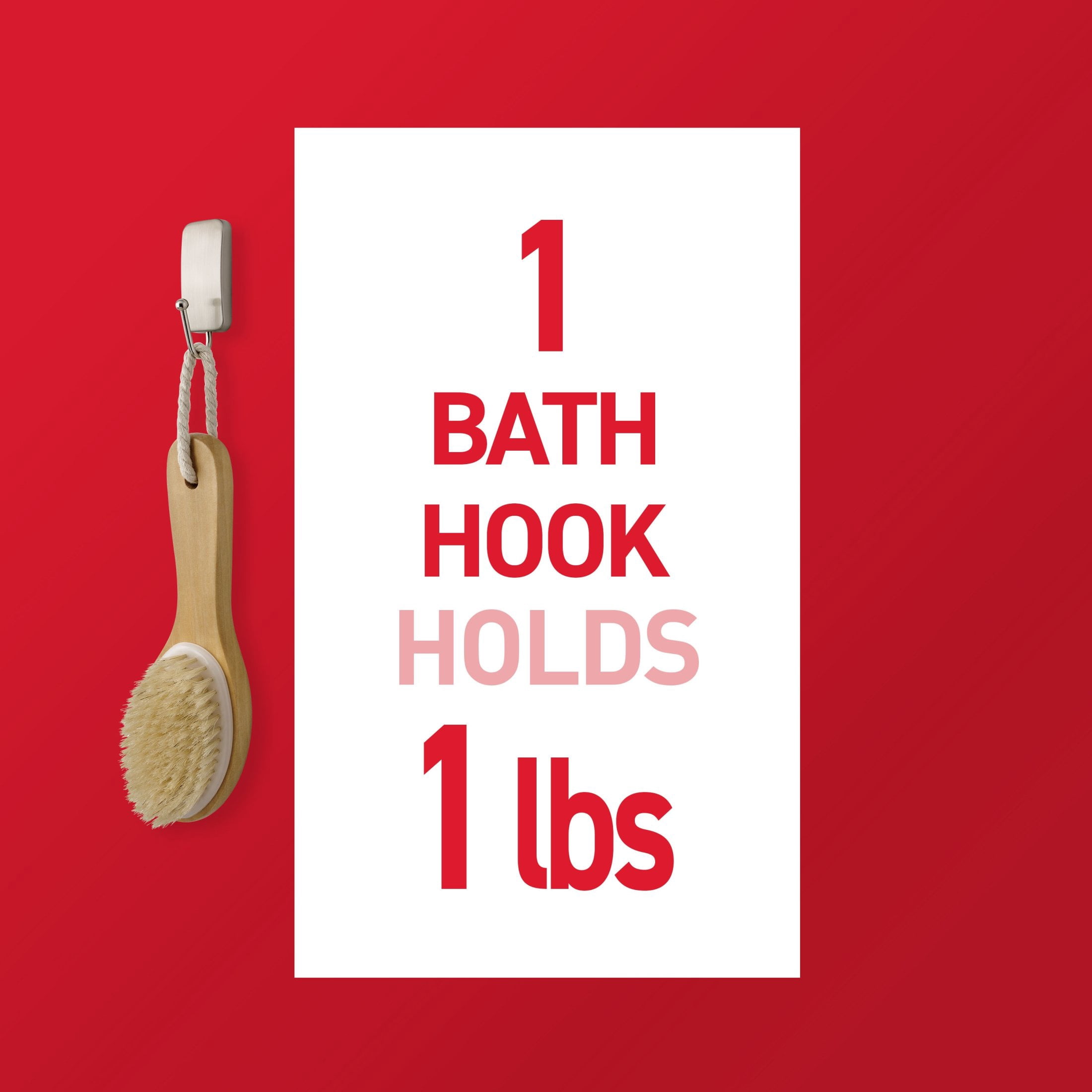 Command Bath Hook, Water-Resistant Adhesive Wall Hook for Bathroom Organization (Satin Nickel, 1 Hook) ftwxh
