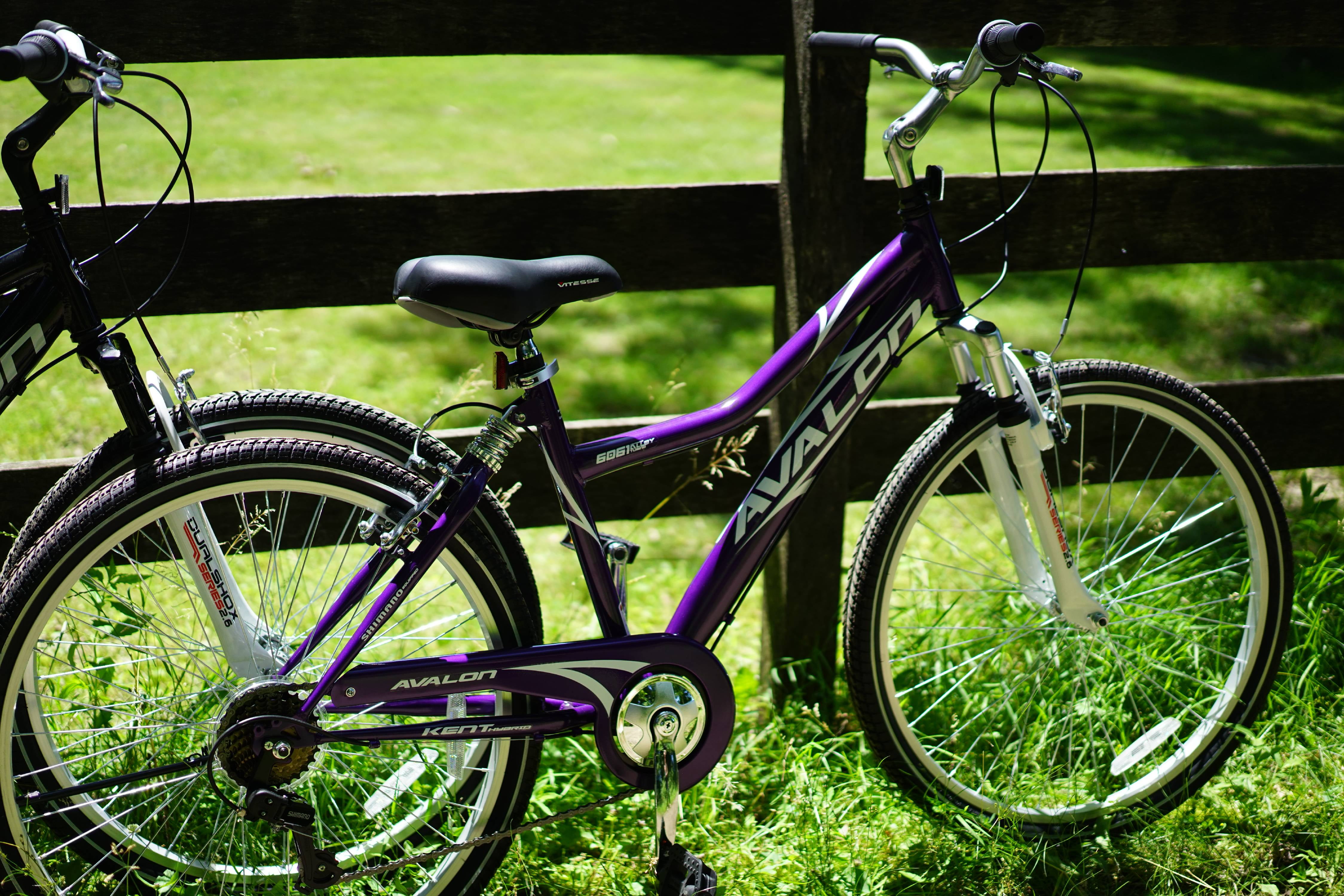 Kent Bicycles Avalon Comfort Hybrid Bike, Full Suspension, Adjustable Seat, (Purple, 26 in) oizzo