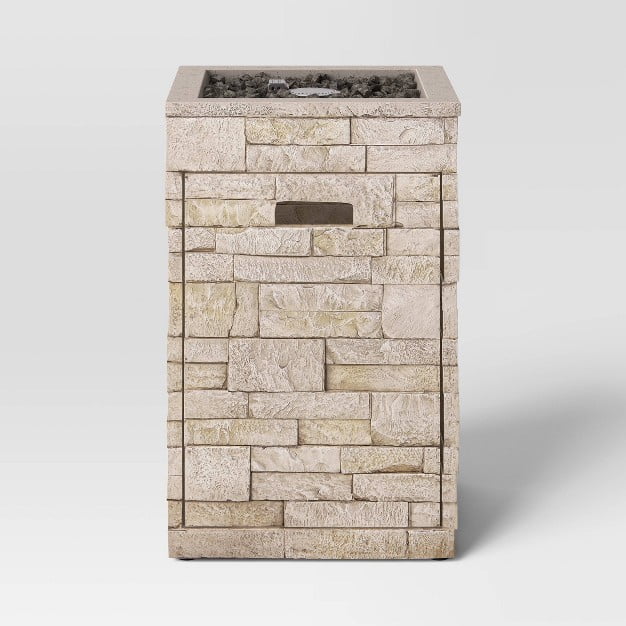 Hampton Bay Stack Stone Liquid Propane Fire Column (Light Brown, 25 in H x 16 in W x 16 in D) rz2q0