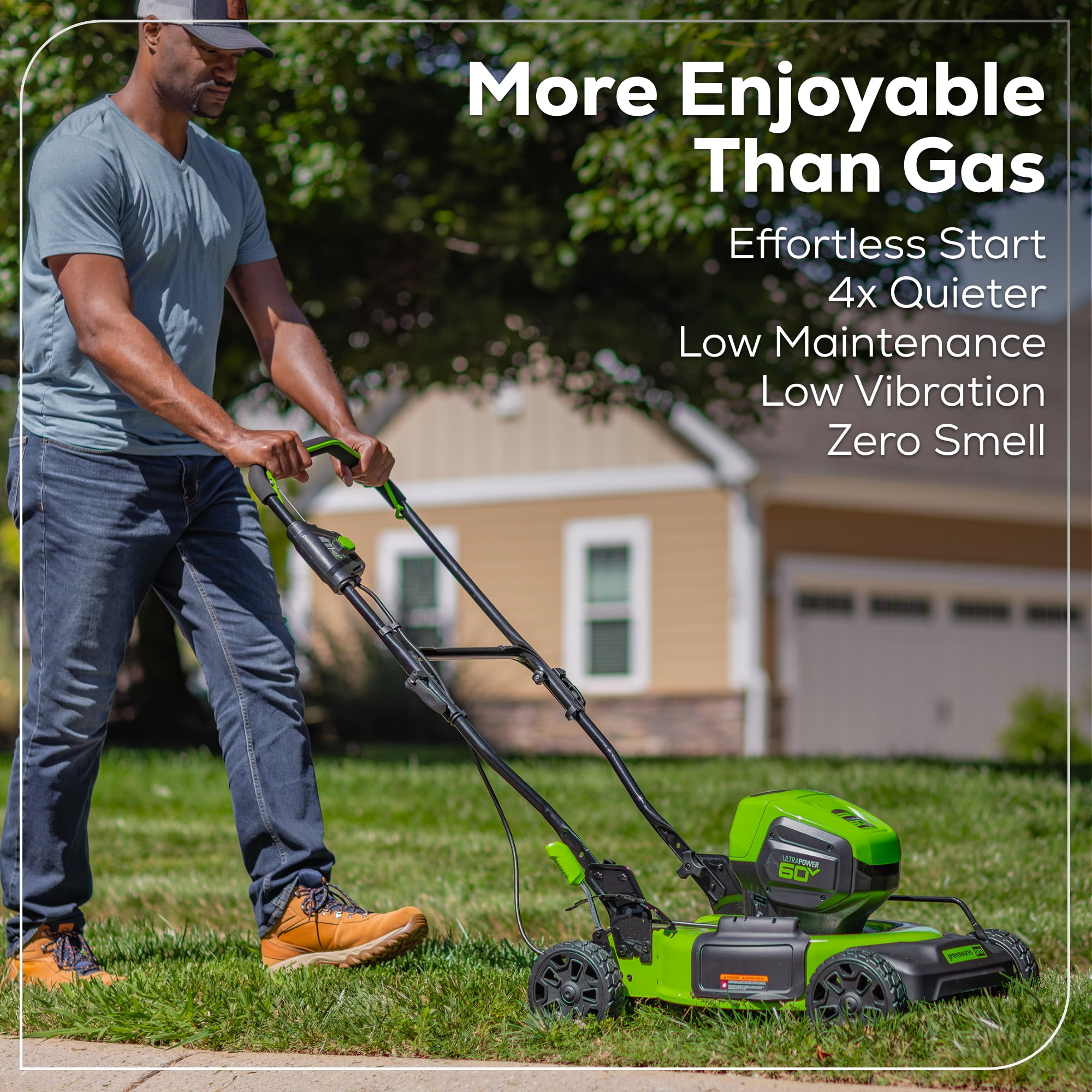 Greenworks 60V 19 in Cordless Battery Push Lawn Mower with 5.0Ah Battery and Charger (Green, 19 in) 1kmbd