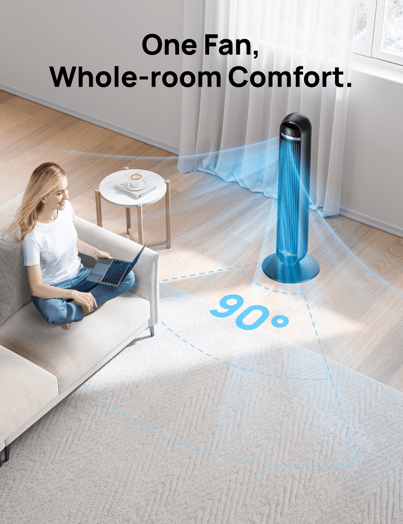 DREO Nomad DC Tower Fan, Quiet Oscillating Floor Fan with Remote Control (Black, 36 in) v825l