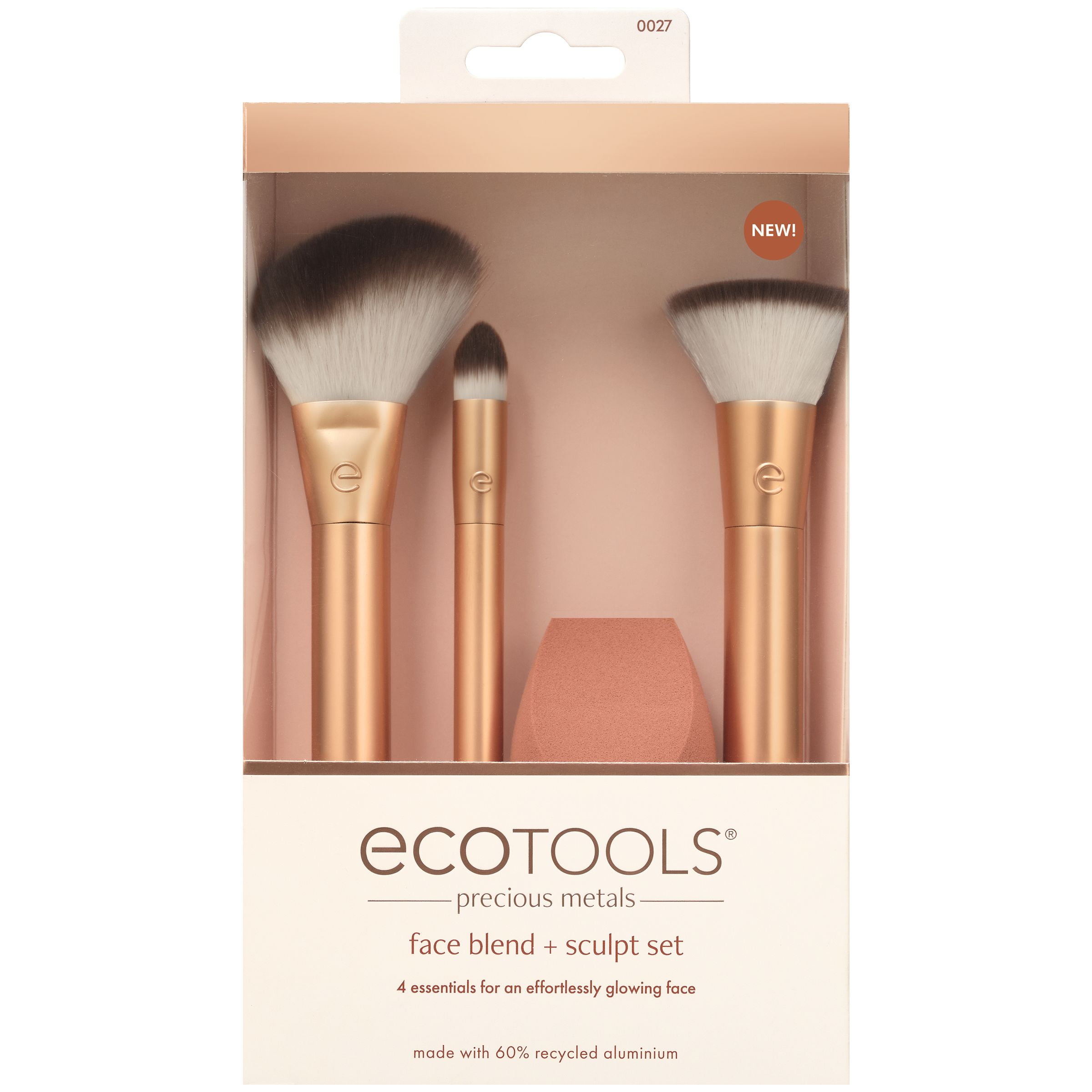 EcoTools Precious Metals Face Blend + Sculpt Kit, Professional Makeup Brush Set (Gold, 4 Piece Set) 6fmsw