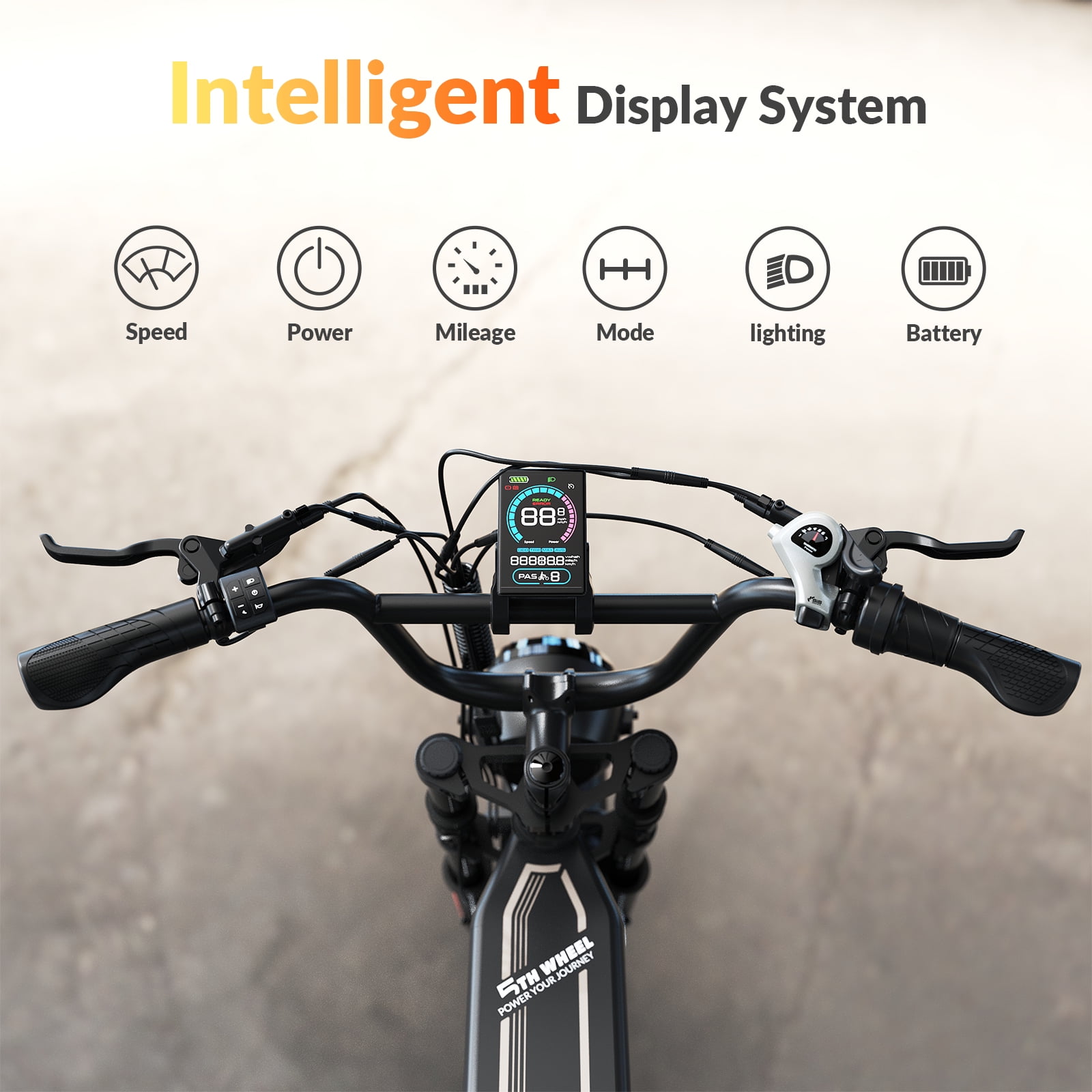 5TH WHEEL LB16 Electric Mountain Bike, 750W Motor, 20 in x 4 in Fat Tires, 48V 14.5Ah Removable Battery, 7-Speed (Black) 7zfem