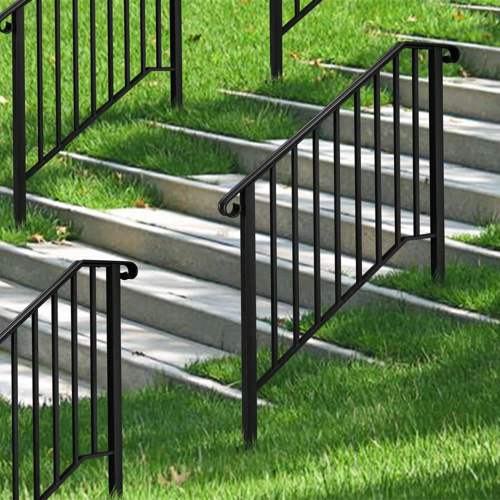 Zimtown Outdoor Galvanized Iron Handrail for 3-4 Steps, Heavy-Duty Rustproof Metal Railing (Matte Black, 1 Pack) 4v39t