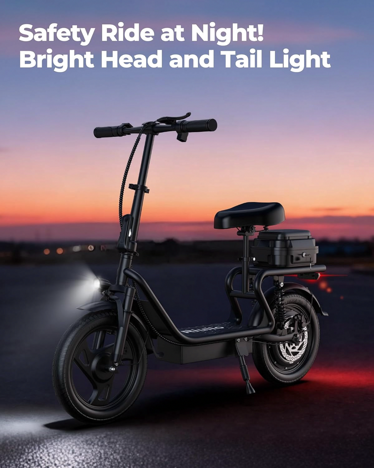 Generic Electric Scooter Commuter E-Scooter with Seat and Storage (Black, 264 lb Capacity) wipc3