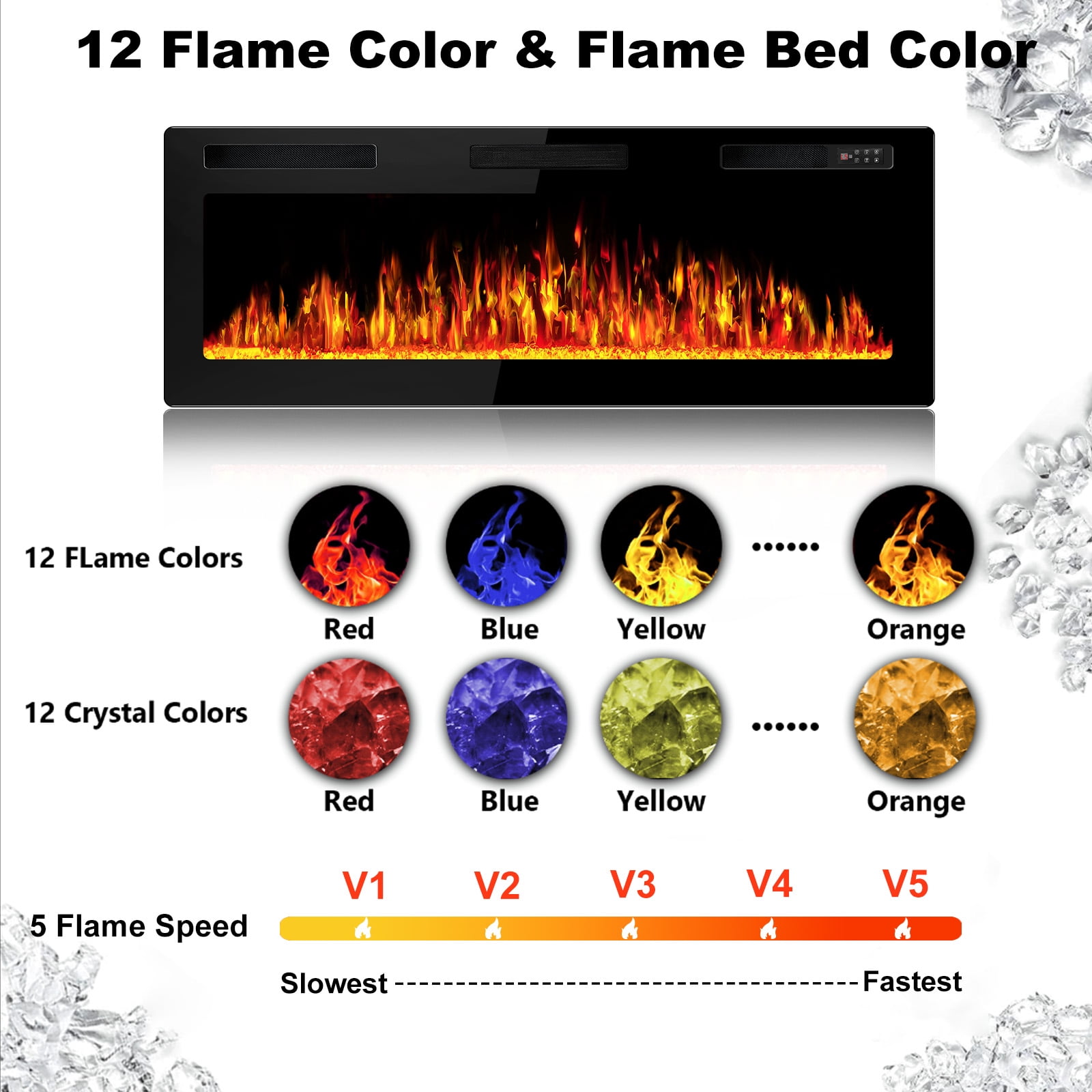 Waleaf 50 in Ultra Thin Electric Fireplace Heater, Recessed Wall Mounted Fireplace with Multicolor Flame and Remote Control (Black, 50 in) rbkrs