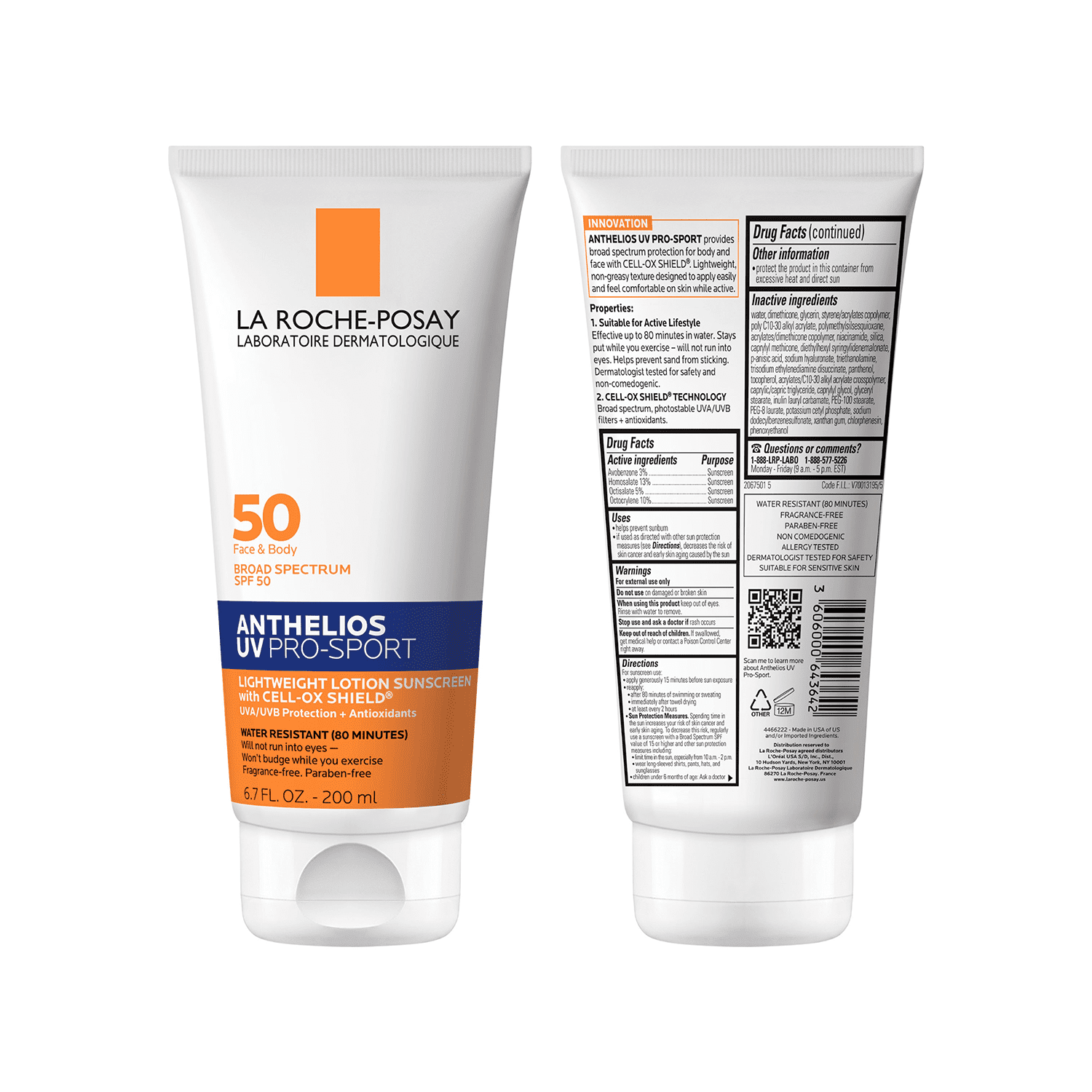 La Roche-Posay Anthelios UV Pro-Sport Sunscreen Cream SPF 50, Sweat and Water Resistant (6.7 fl oz) cjdkc