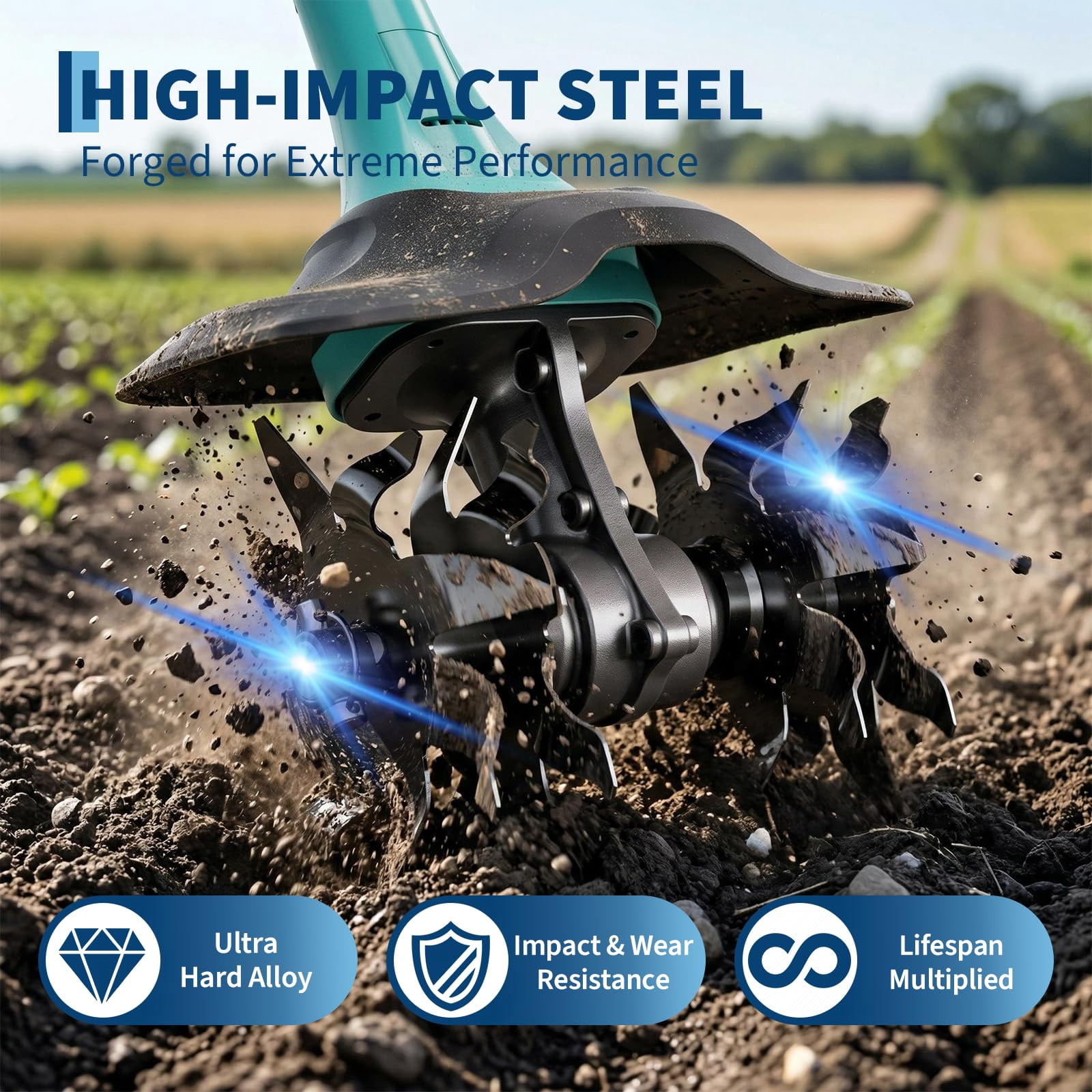 Wpond 20V Cordless Electric Garden Tiller Cultivator (9 in Tilling Width, 6.6 in Depth) jcodo