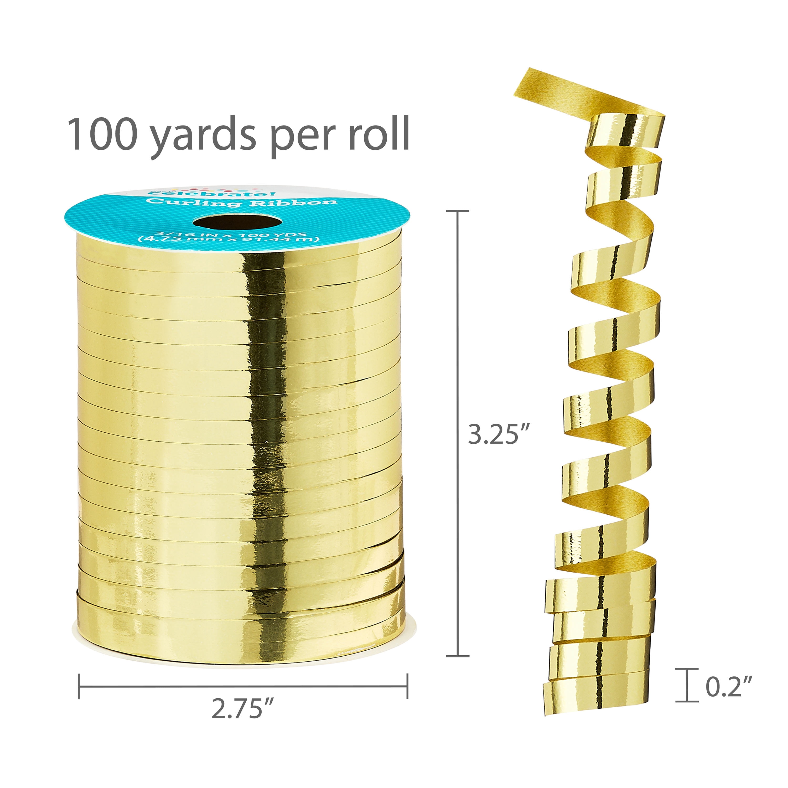 Way To Celebrate Metallic Gold Curling Ribbon for Gift Wrapping and Party Decor (Gold, 100 yds) q0tc6