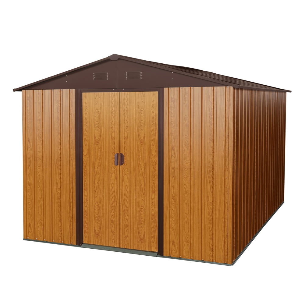 Broadfashion Steel Outdoor Storage Shed, Waterproof Garden Tool Shed with Lockable Sliding Door (8 ft x 10 ft) 4gkaa