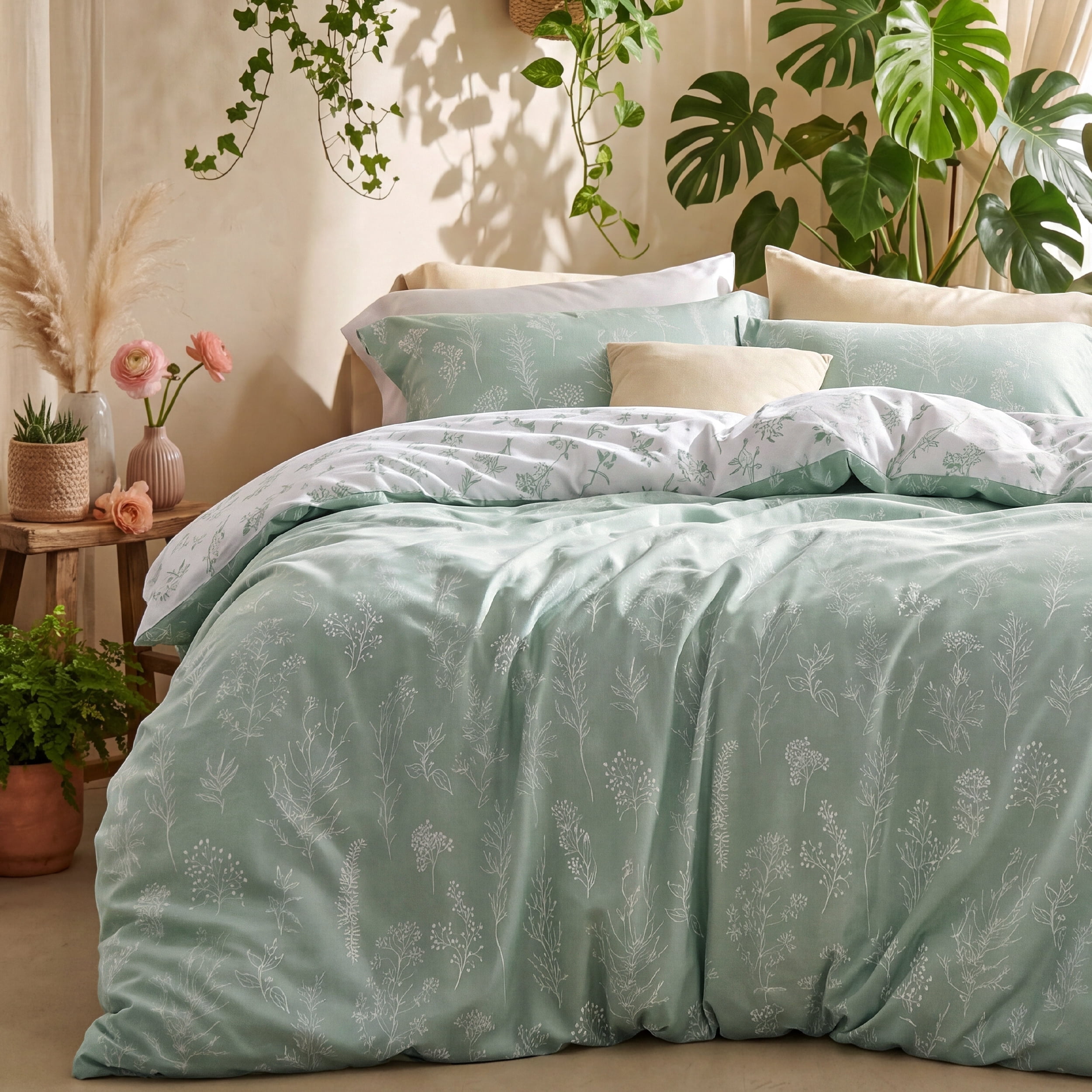 U by Bedsure Botanical Floral Comforter Set, Lightweight Soft Bedding with 2 Pillow Shams (Sage Green, Queen) tnr5d