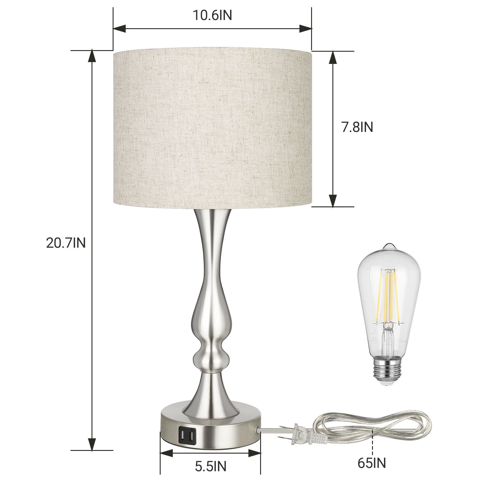EDISHINE 3-Way Dimmable Table Lamps with USB Charging Ports (Set of 2, 2-Pack) 5fnya