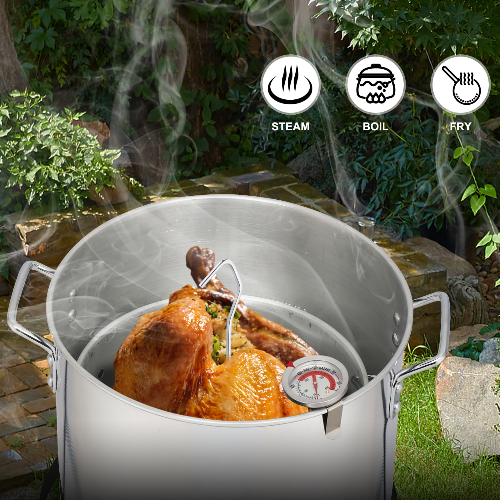 SamyoHome Aluminum Turkey Fryer Pot and Propane Burner Set (Silver, 30qt) zcfd7